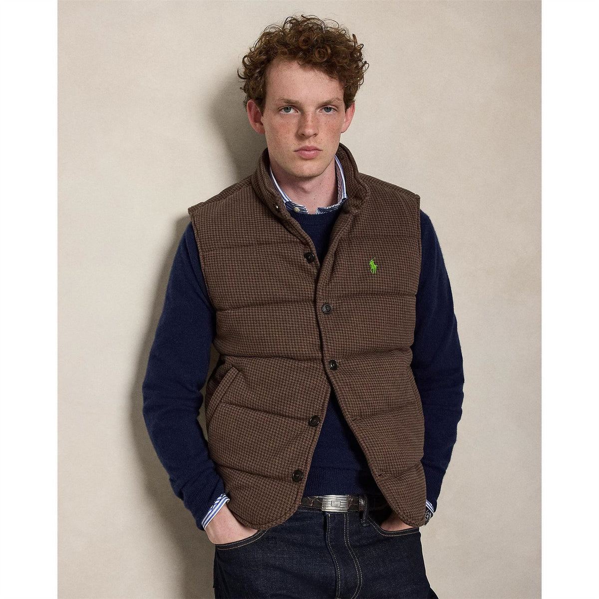 Polo Ralph Lauren Houndstooth Patterned Band Collared Gilet