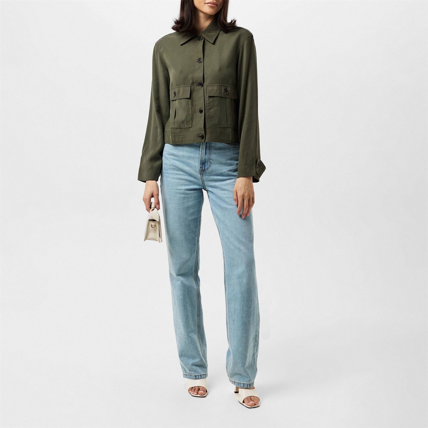 Finery Solid Patterned Roll Up Cuff Overshirt