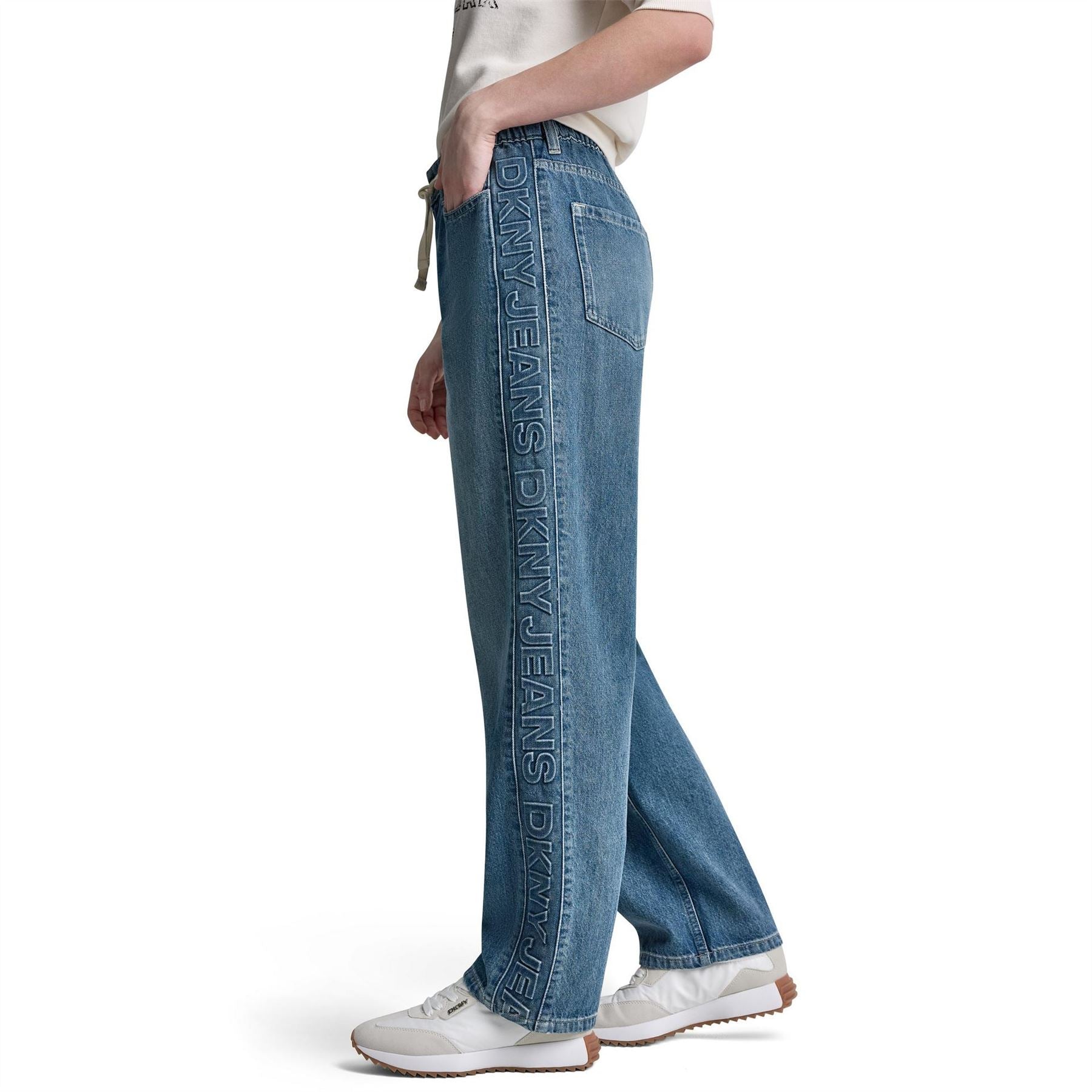 DKNY Mid Rise Flowy Relaxed Straight W  Drawcord Waistband