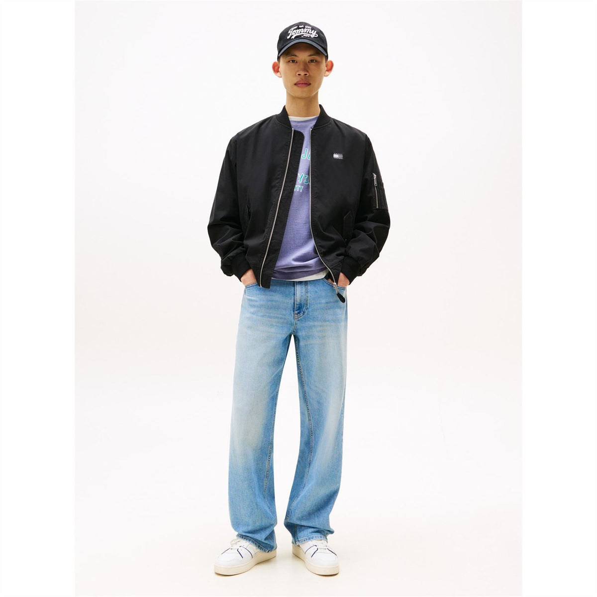 Tommy Jeans Solid Patterned Ribbed Cuff Bomber Jacket
