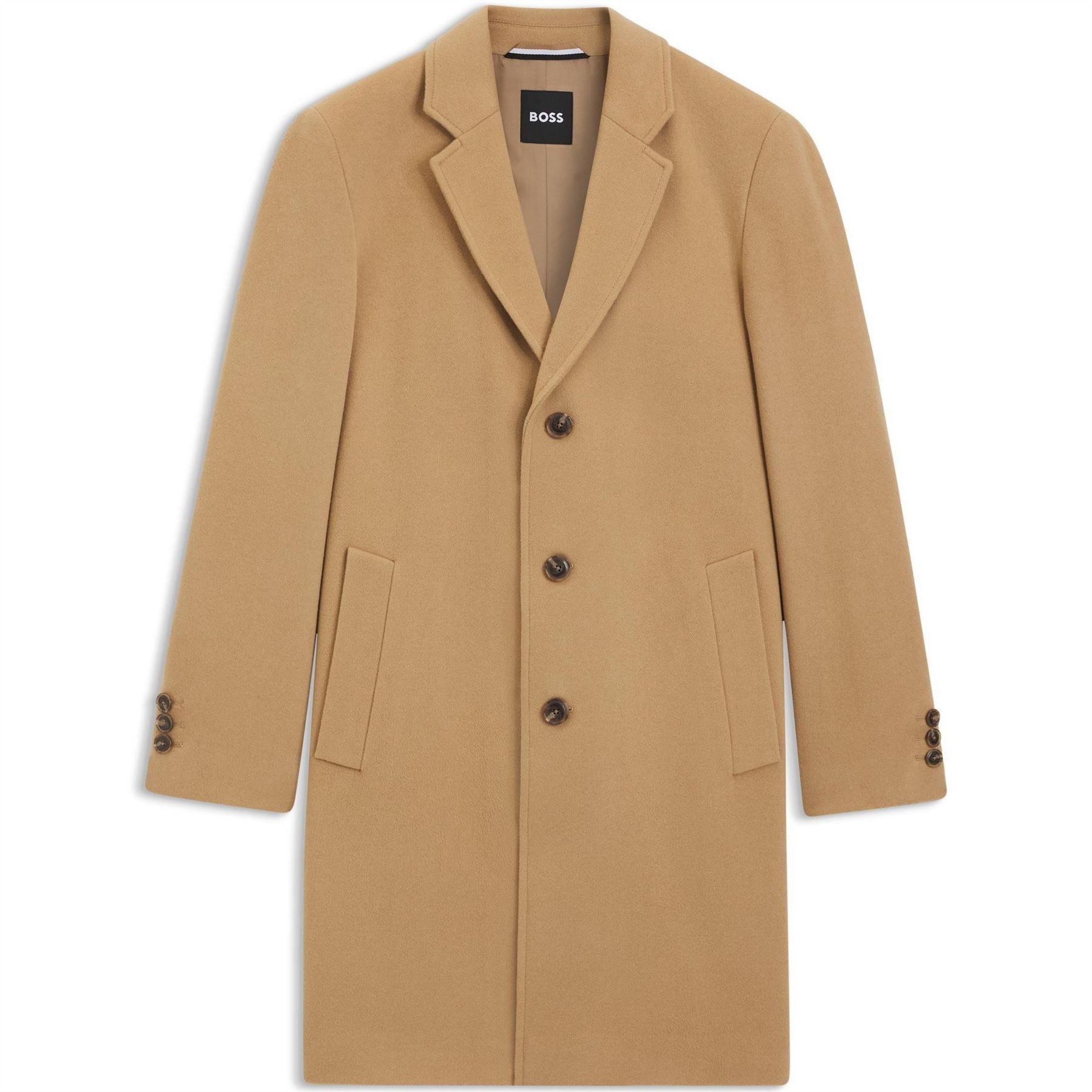 Boss Hyde Solid Patterned Notch Collared Flap Pocket Over Coat
