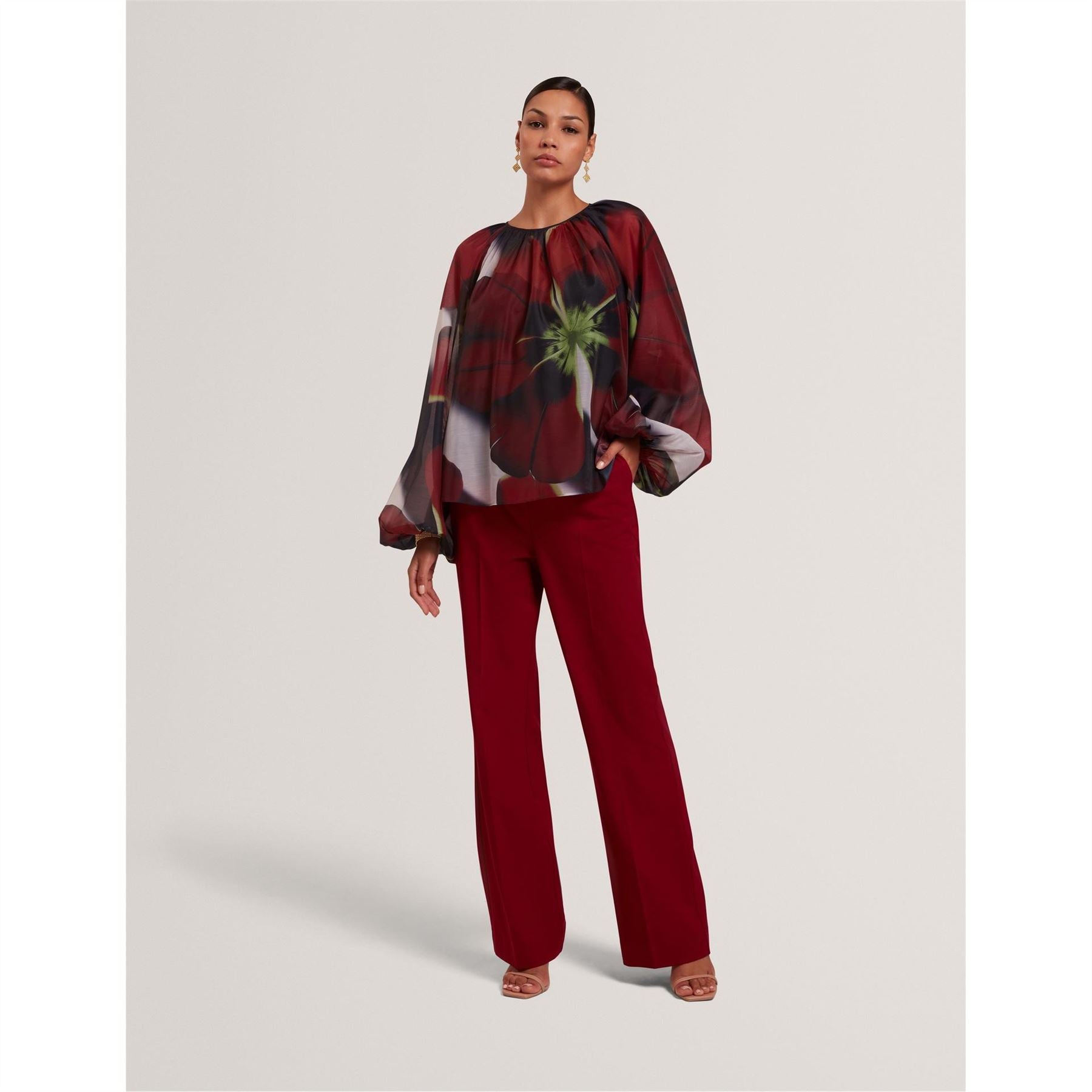Ted Baker Peasant Balloon Sleeve Crew Neck Blouse