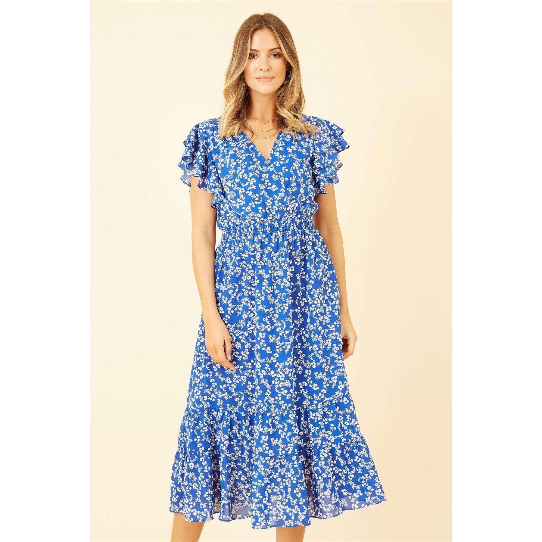 Yumi Ditsy Print Frill Detail Midi Dress