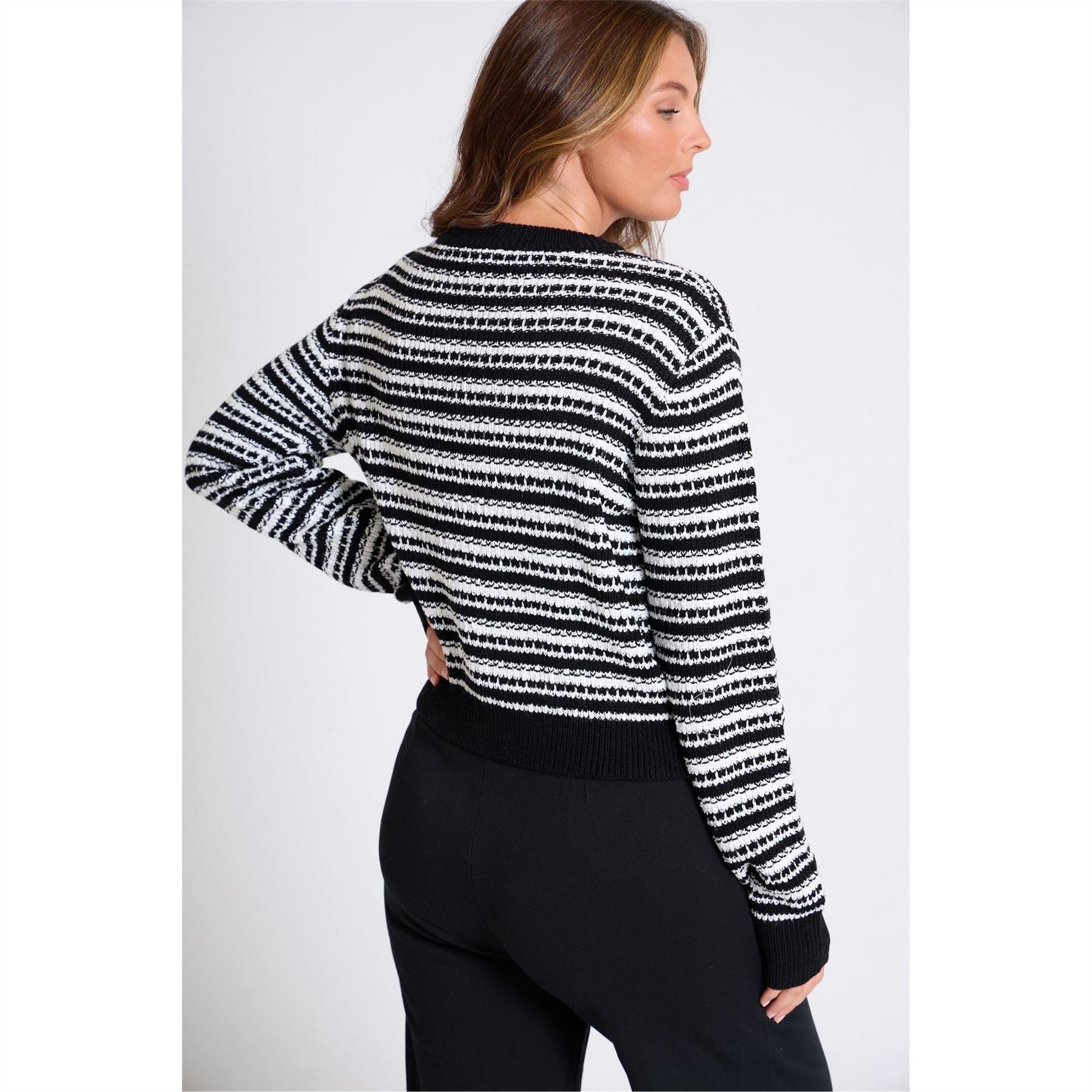 Be You Crew Neck Button Trim Long Sleeve Sweater