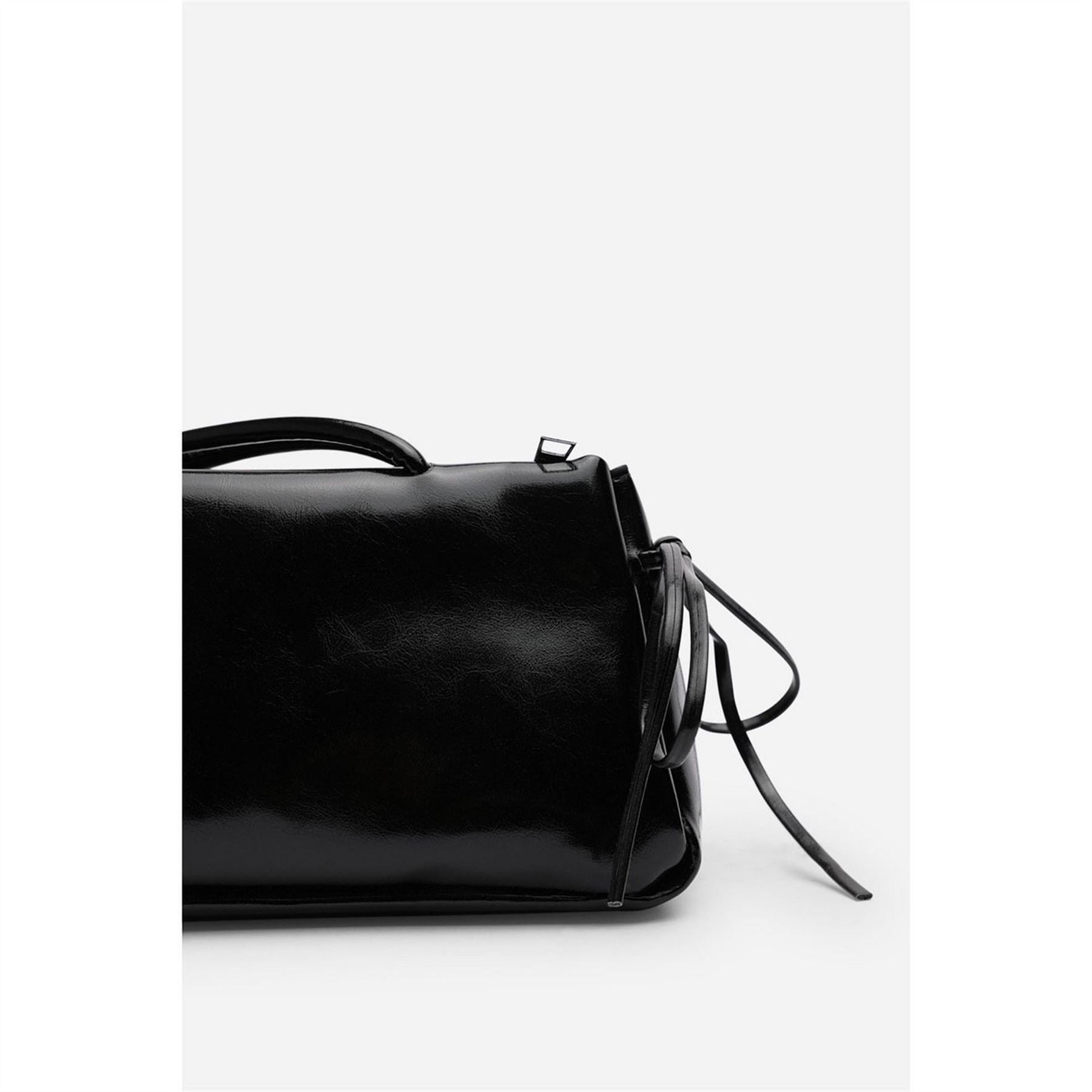 Wheres That From Black Patent Handheld Shoulder Bag