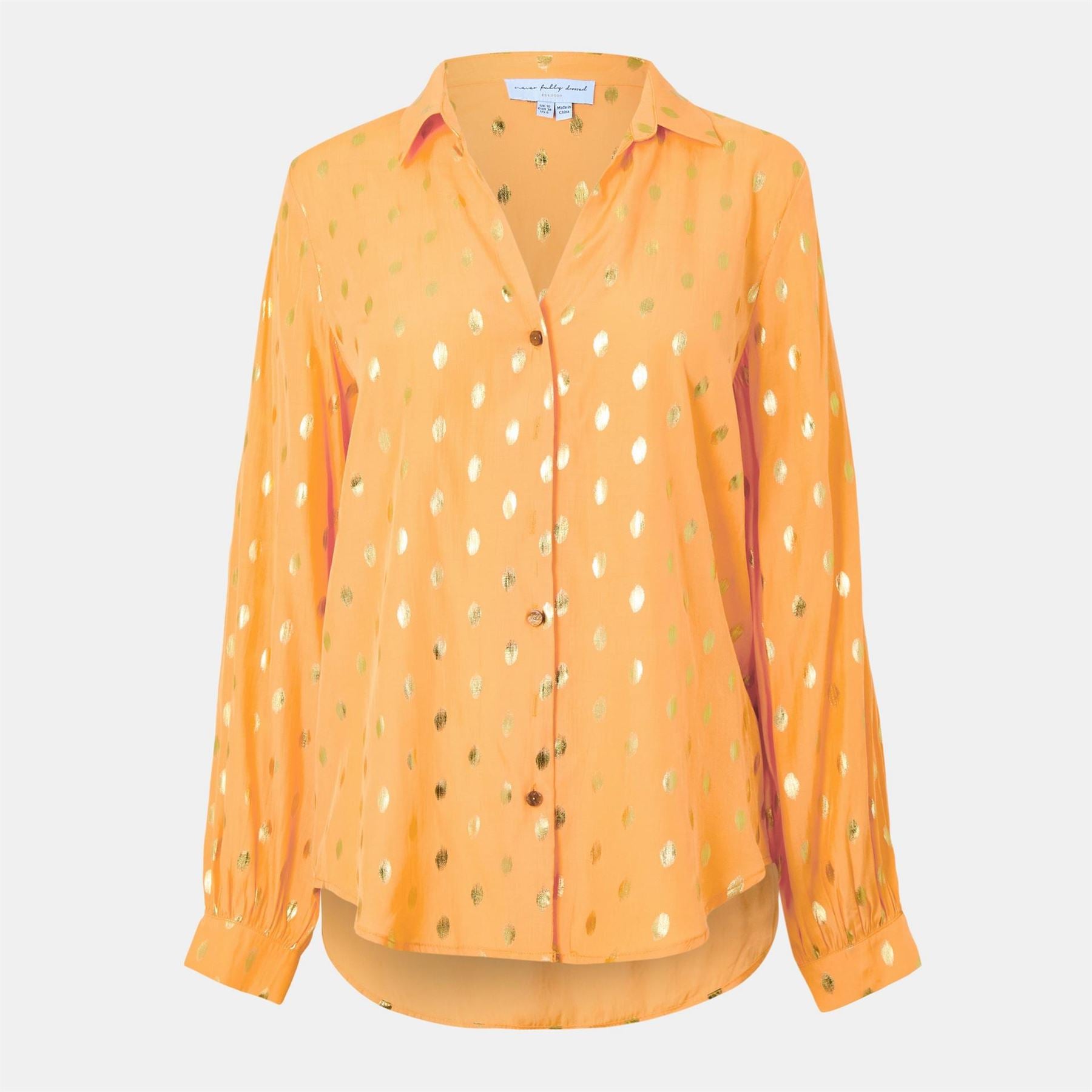 Never Fully Dressed Fleck Miley Metallic Backtab Bishop Sleeve Relaxed Fit Shirt