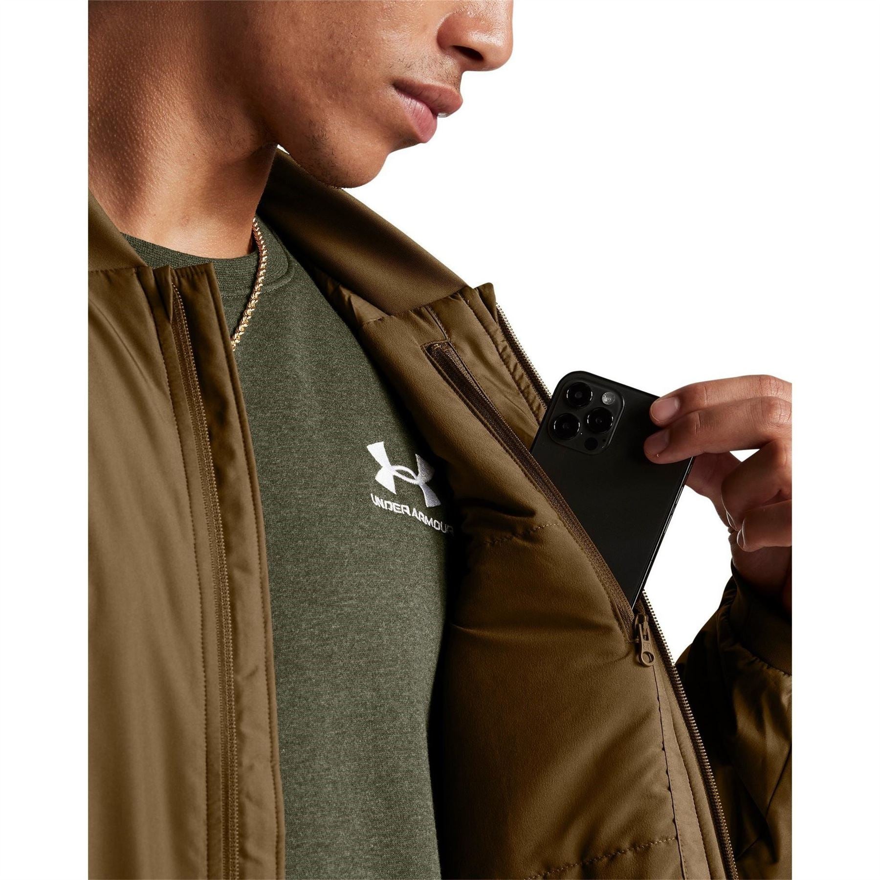 Under Armour Solid Patterned Ribbed Cuff Bomber Collar Bomber Jacket