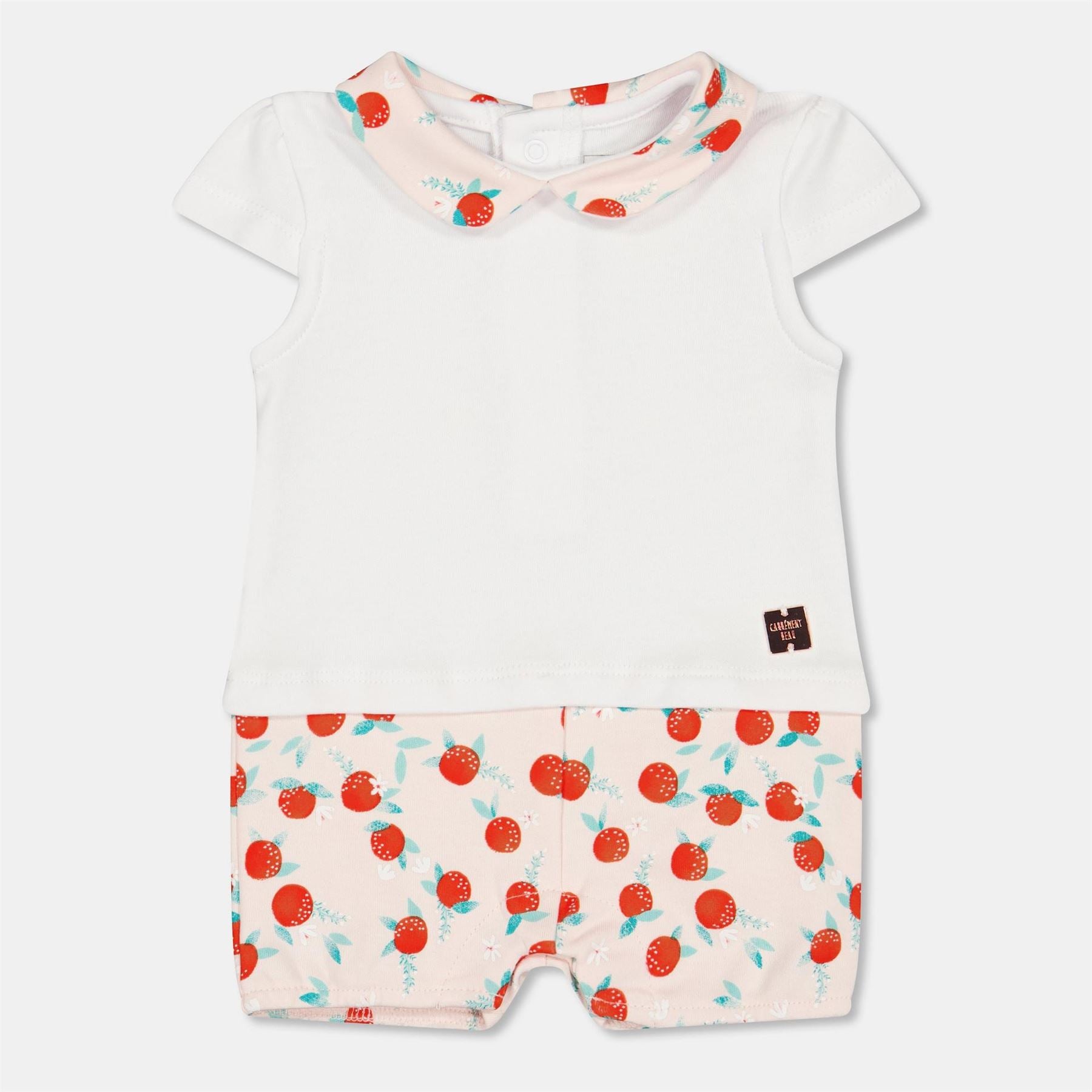 Carrement Beau Collared Neck Short Sleeve Fruit Patterned Playsuit