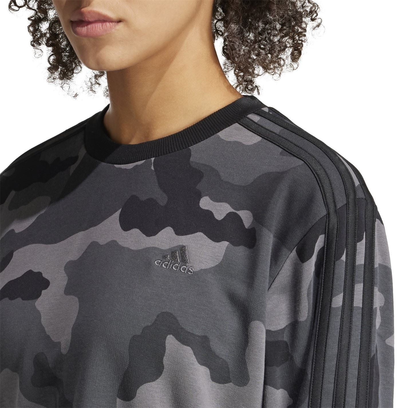 adidas Womens Essentials 3 Stripes Camo Print Cropped Sweatshirt