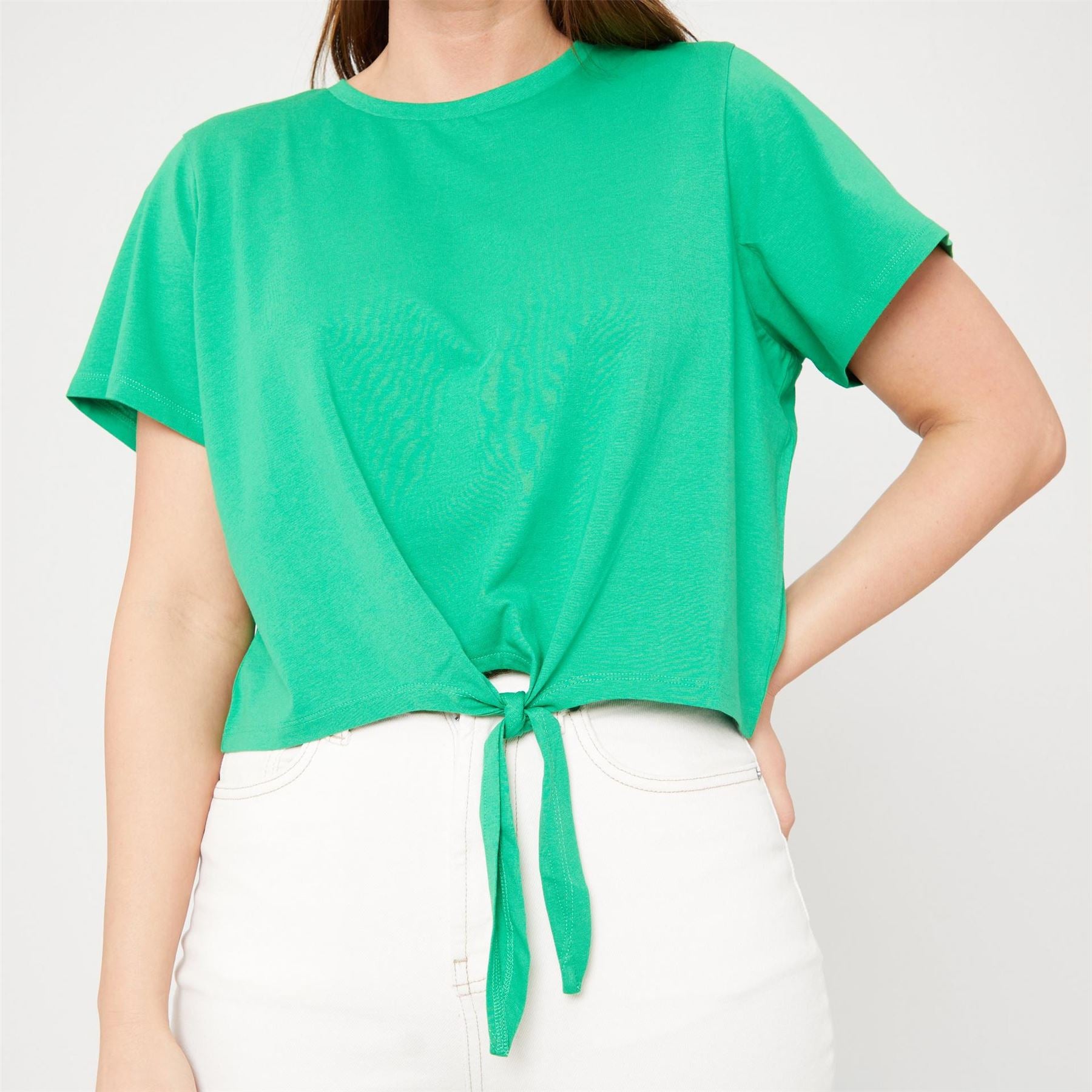 Be You Cropped Tie Front Regular Fit T-Shirt