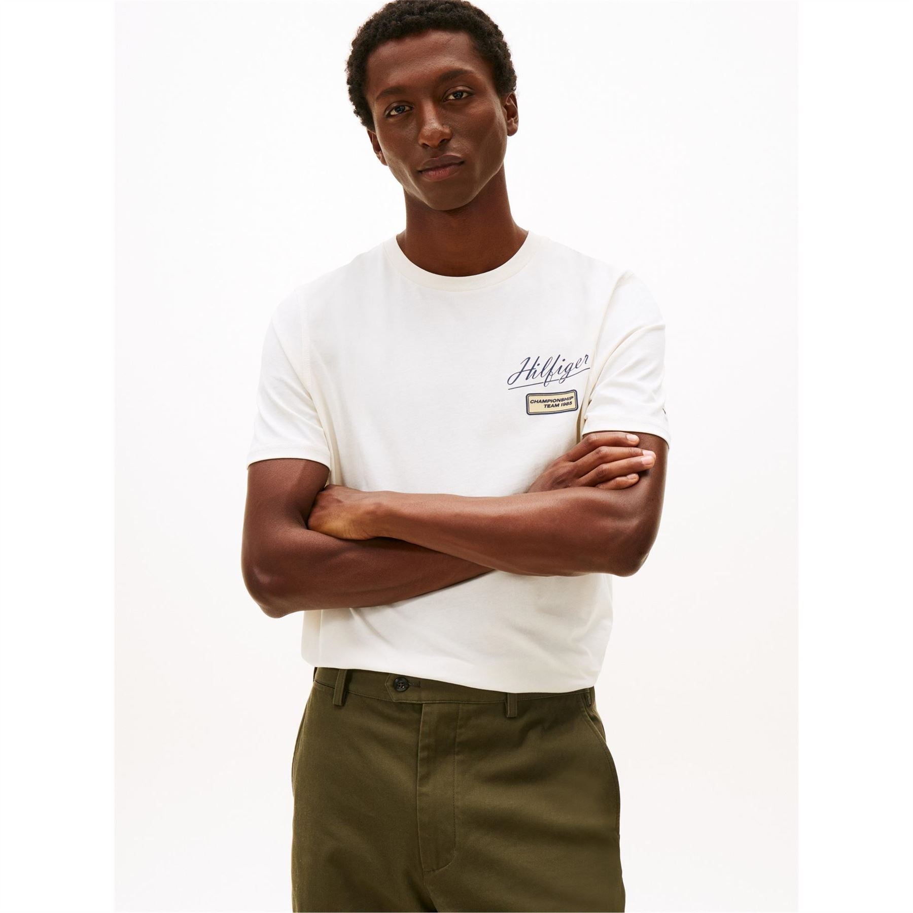 Tommy Hilfiger Embroidered Lettering Crew Neck Short Sleeve Jersey T-Shirt
