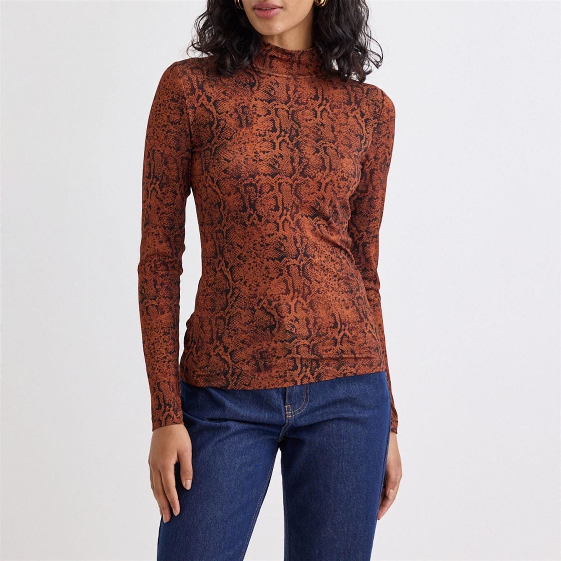 Nobodys Child Snake Print Funnel Neck Long Sleeve Top