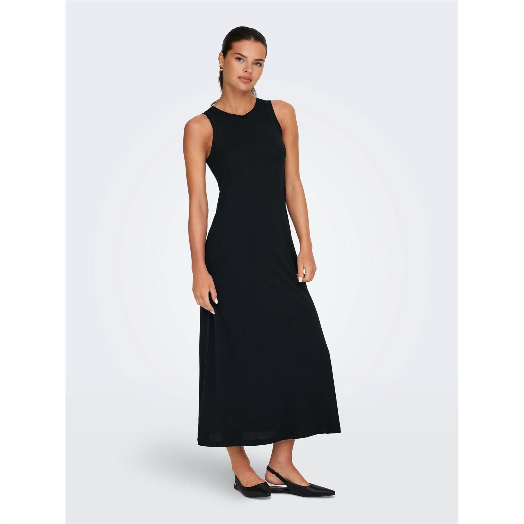Only May Logo Print Crew Neck Maxi A-Line Dress