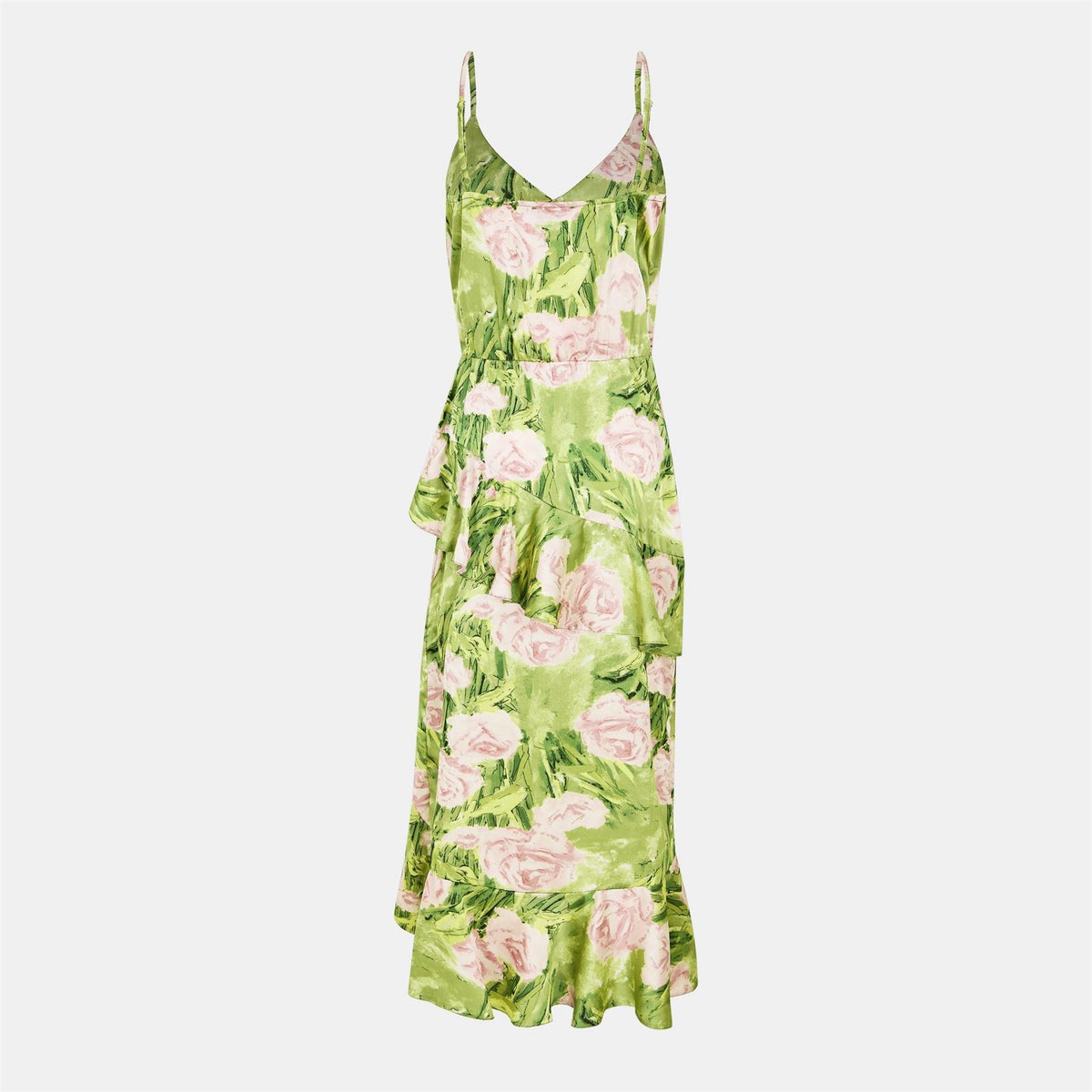 AX Paris Floral Satin Ruffle Midi Dress