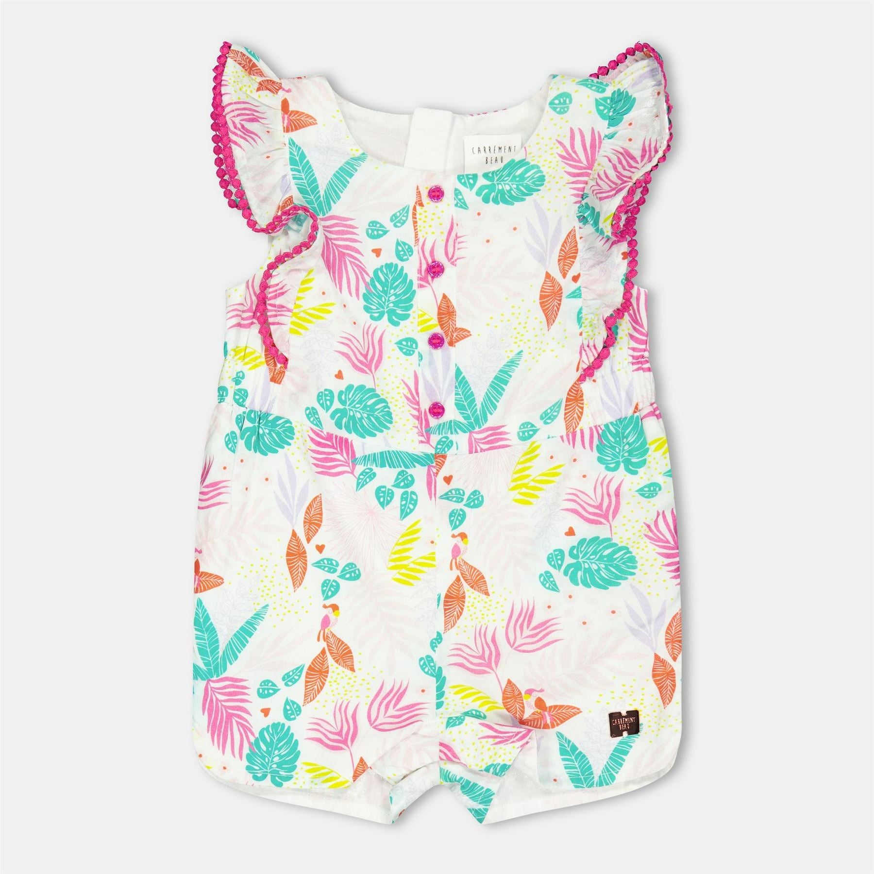 Carrement Beau Crew Neck Ruffle Sleeve Floral Patterned Onsie