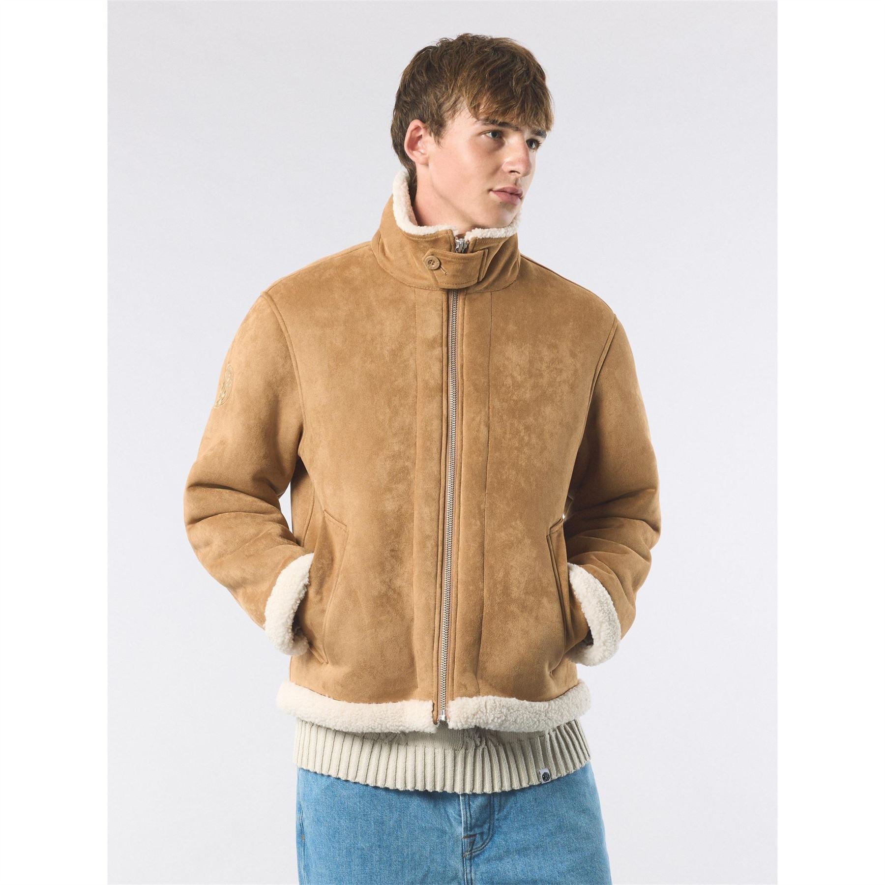 Pretty Green Ashcroft Flight Insulating Aviation Inspired Shearling Jacket