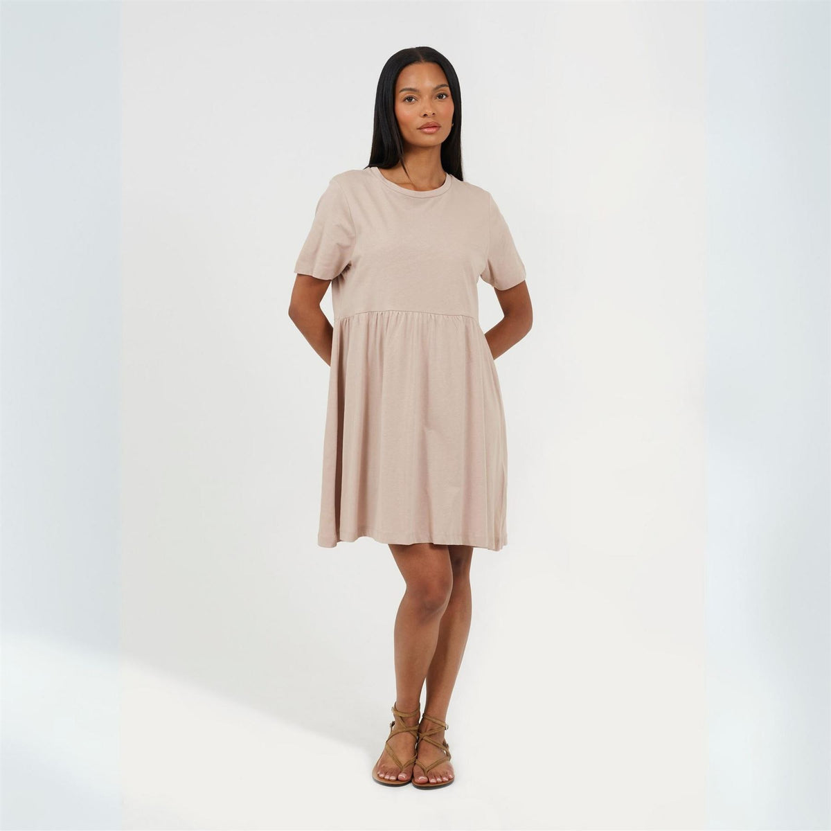 Brave Soul Crew Neck Short Sleeve Mini Babydoll Dress