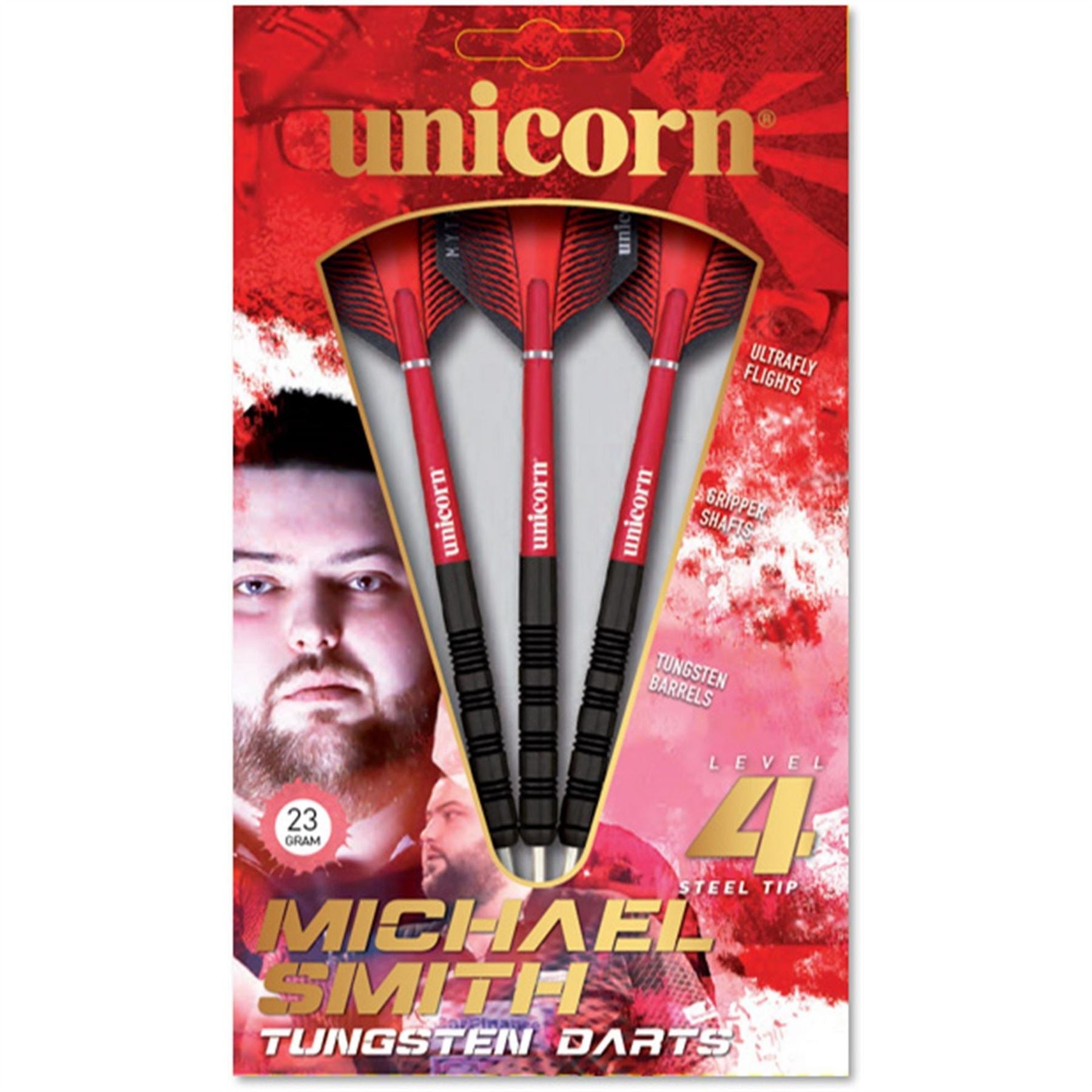 Unicorn Darts Tip Darts Set | Level 4 | James The Machine Wade | Tungsten Barrels With Black And Red Rings