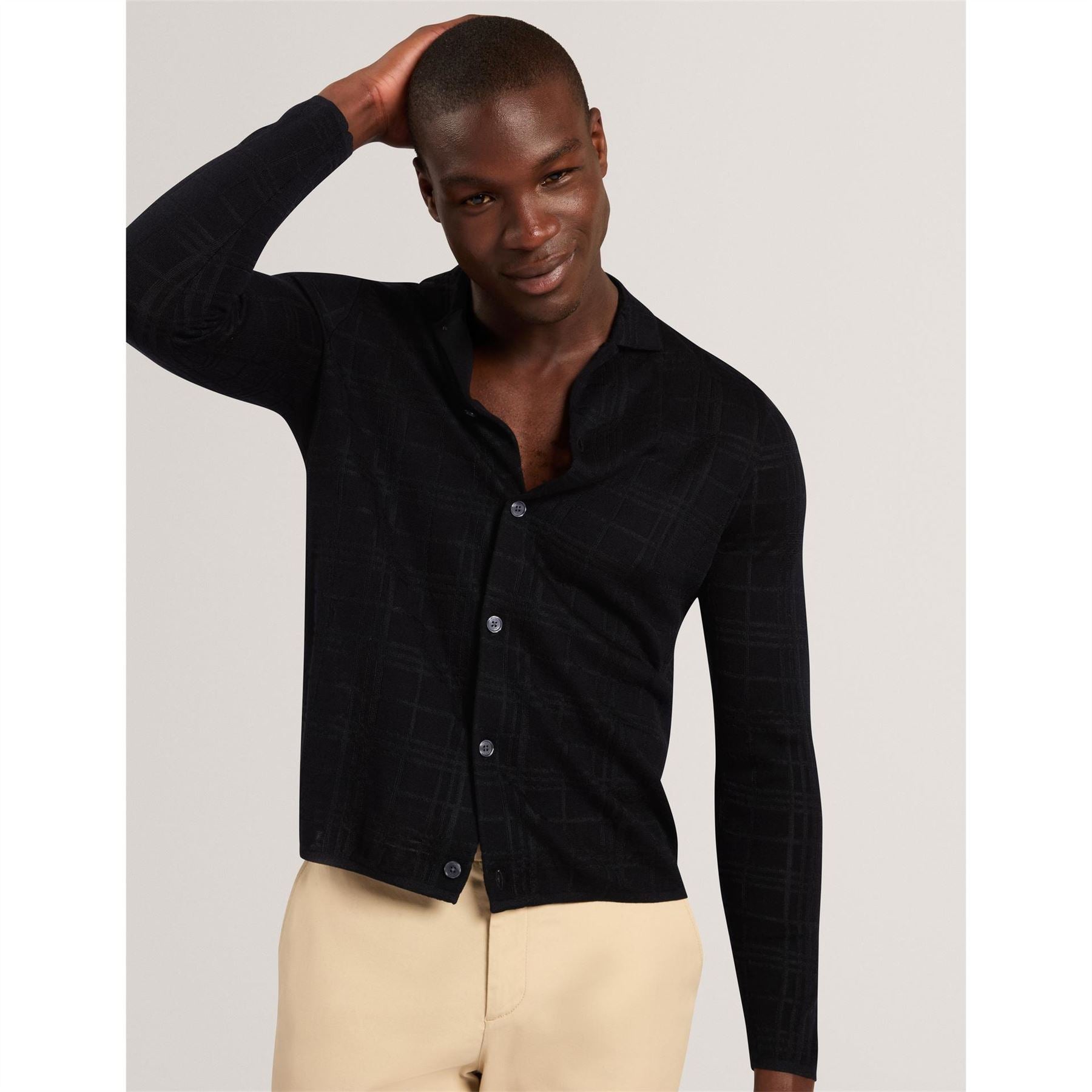 Ted Baker Button Through Cotton Knitted Long Sleeve Polo