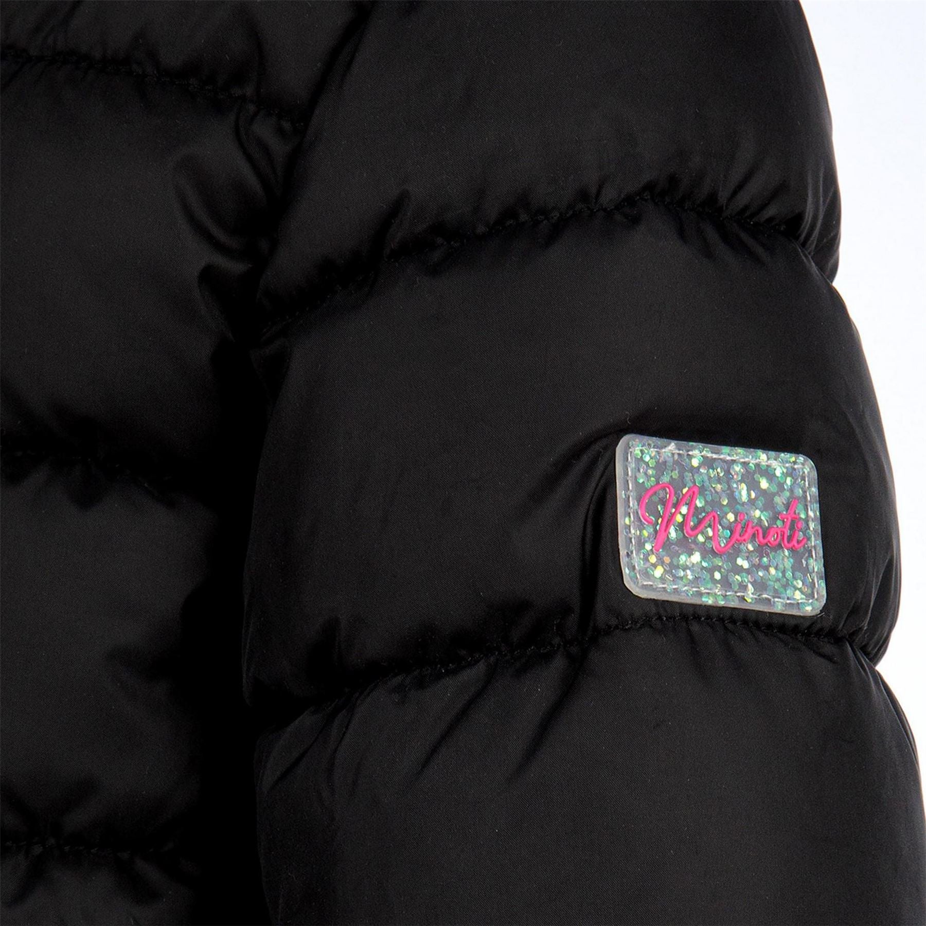Minoti Girls Quilted Jacket Detachable Hood Zip Black