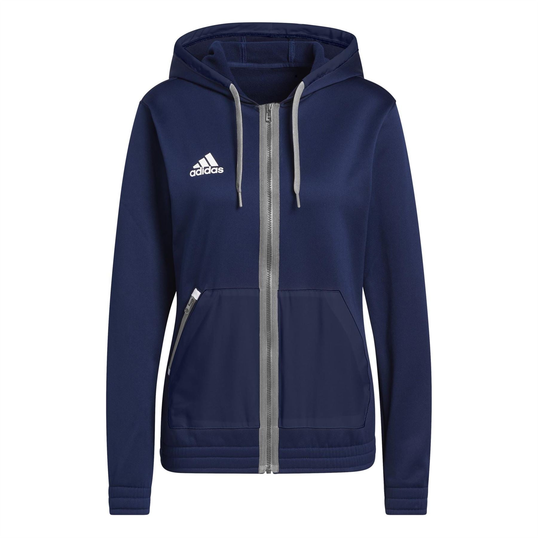adidas Solid Patterned Hooded Ribbed Cuff Full Zipper Sweat Jacket