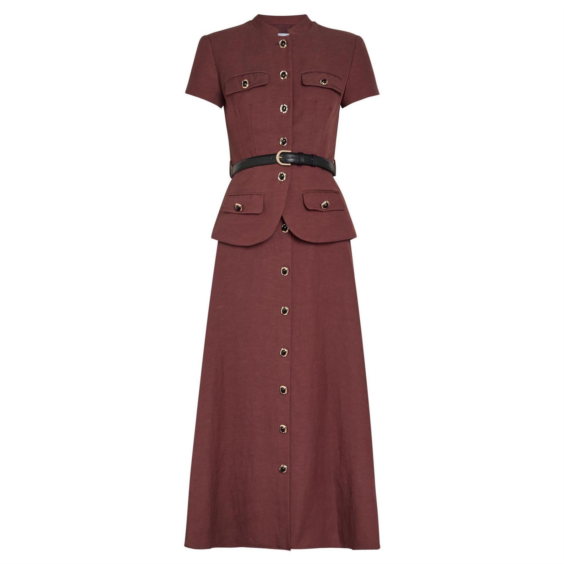 Self Portrait Peplum Linen Midi Dress