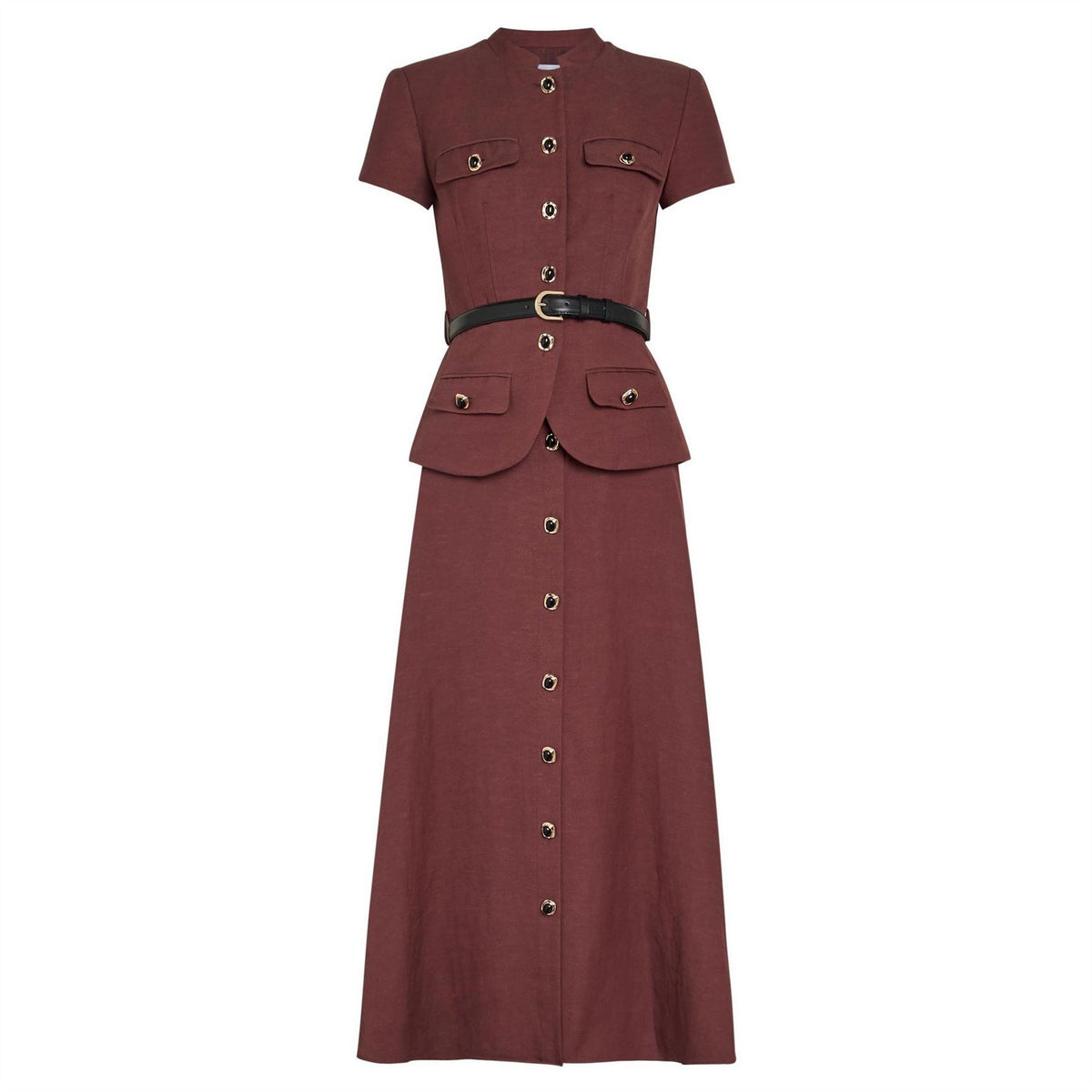 Self Portrait Peplum Linen Midi Dress