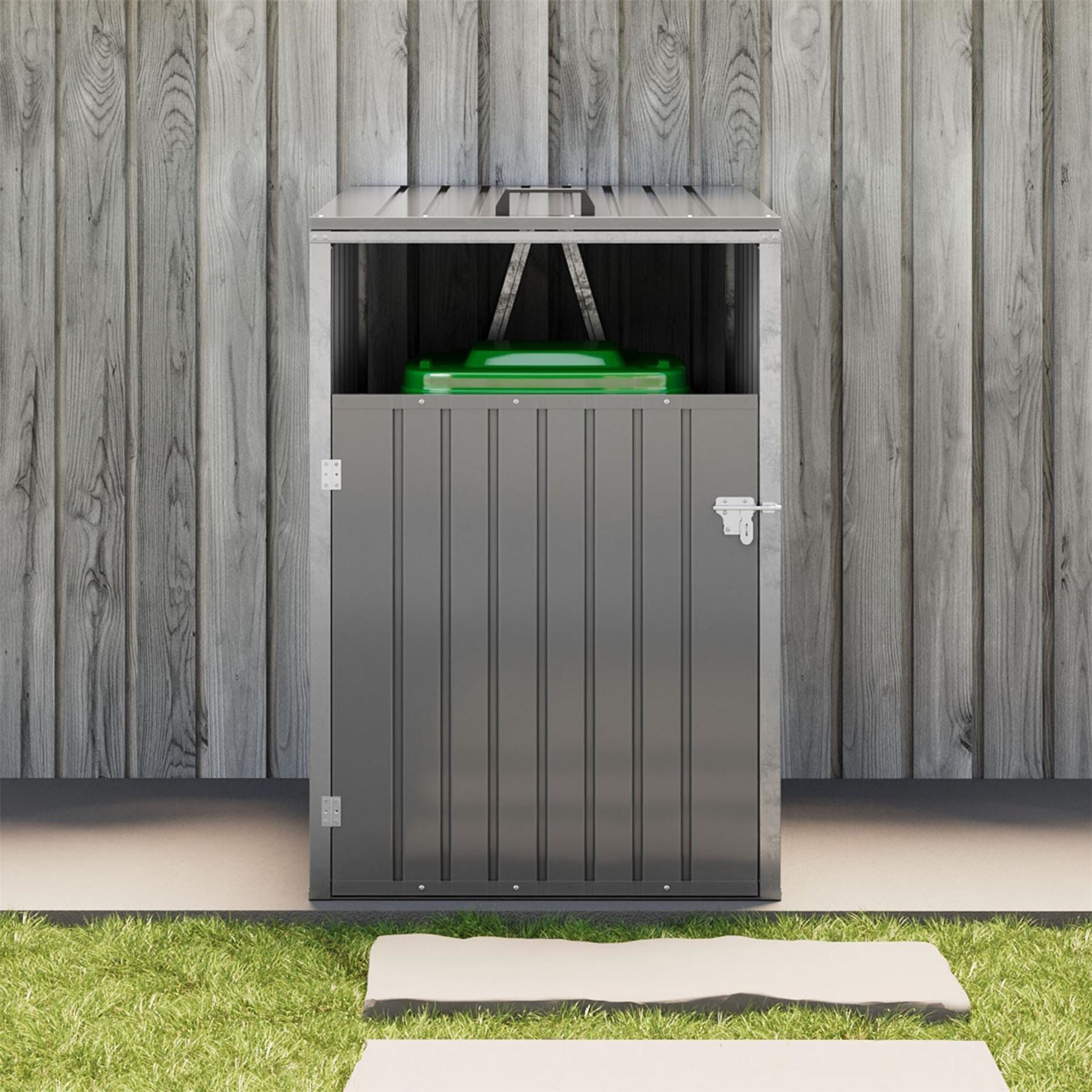 Breeins Galvanised Lockable Sloped Roof Bin Shed
