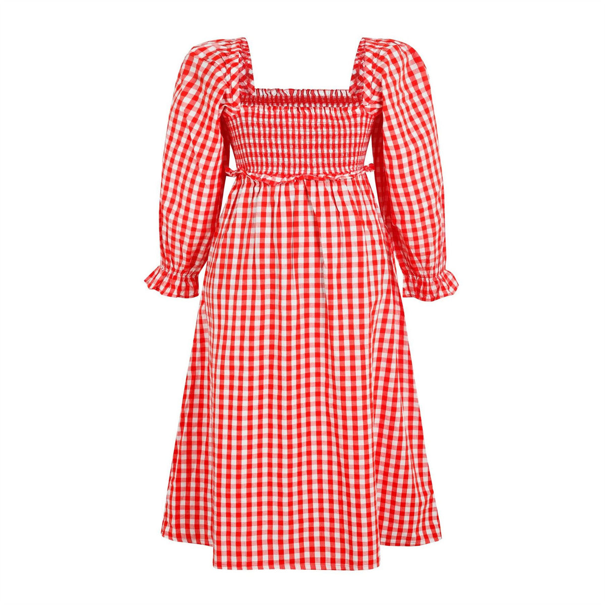 Miso Long Sleeve Square Neck Midi Check Dress