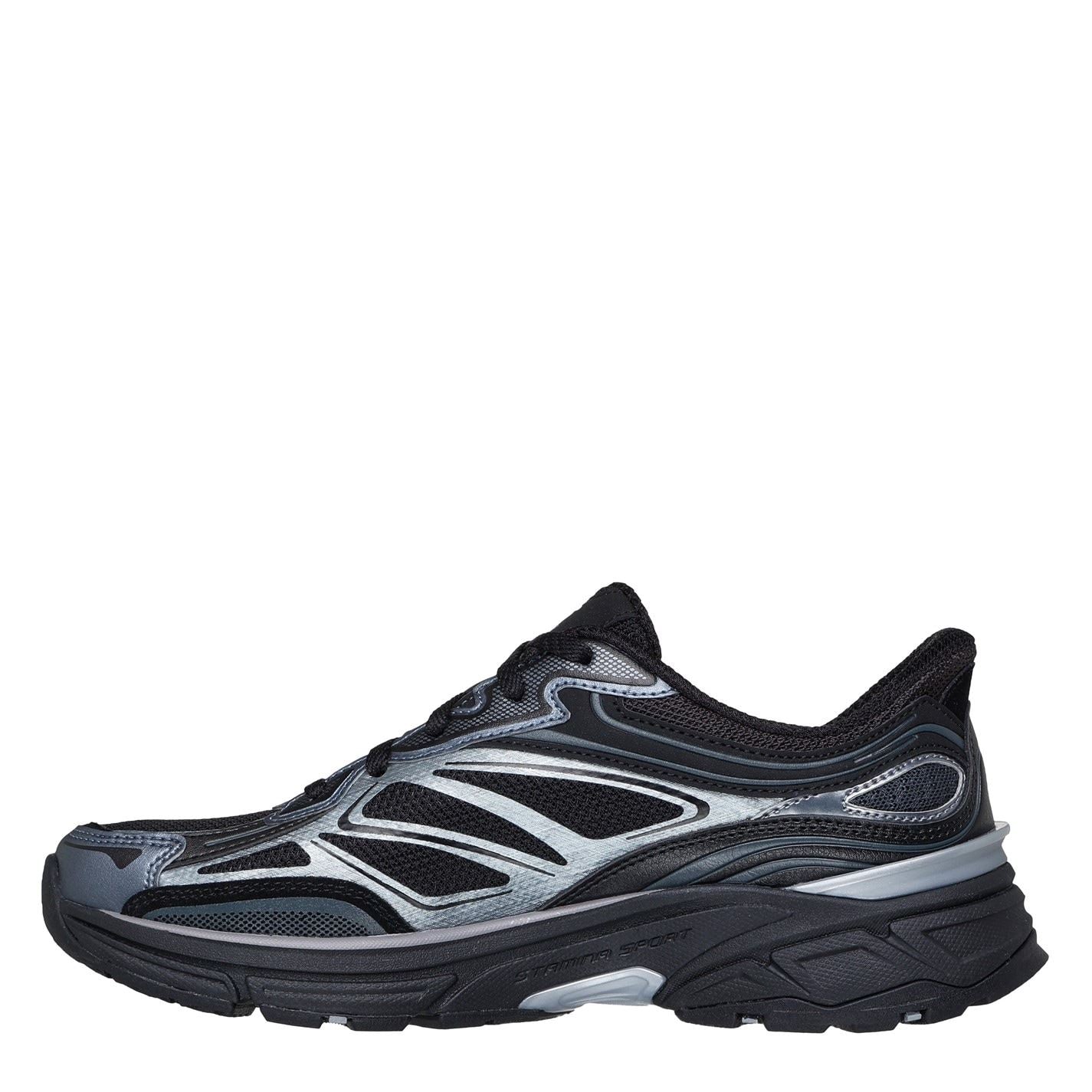 Skechers Womens Metallic Overlay Mesh Lace Up Slip  Slip On Trainers