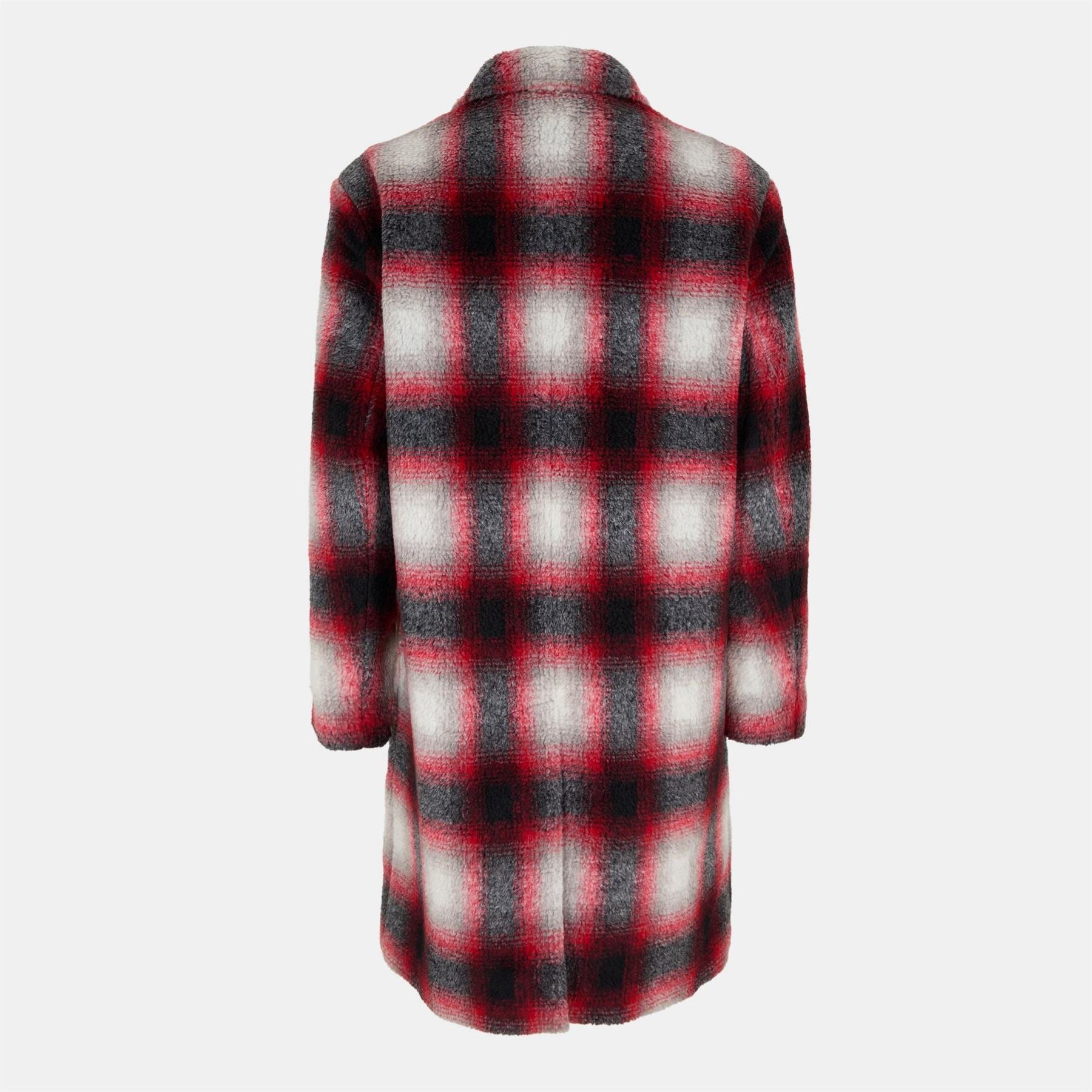 Hugo Plaid Teddy Bear Coat with Lapel Collar
