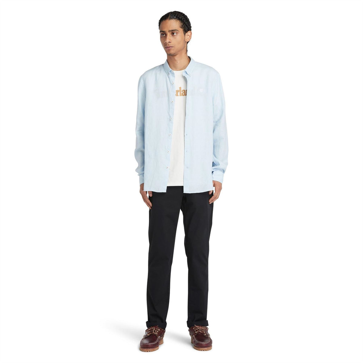 Timberland Mill Brook Linen Leaf Green Long Sleeve Plain Shirt