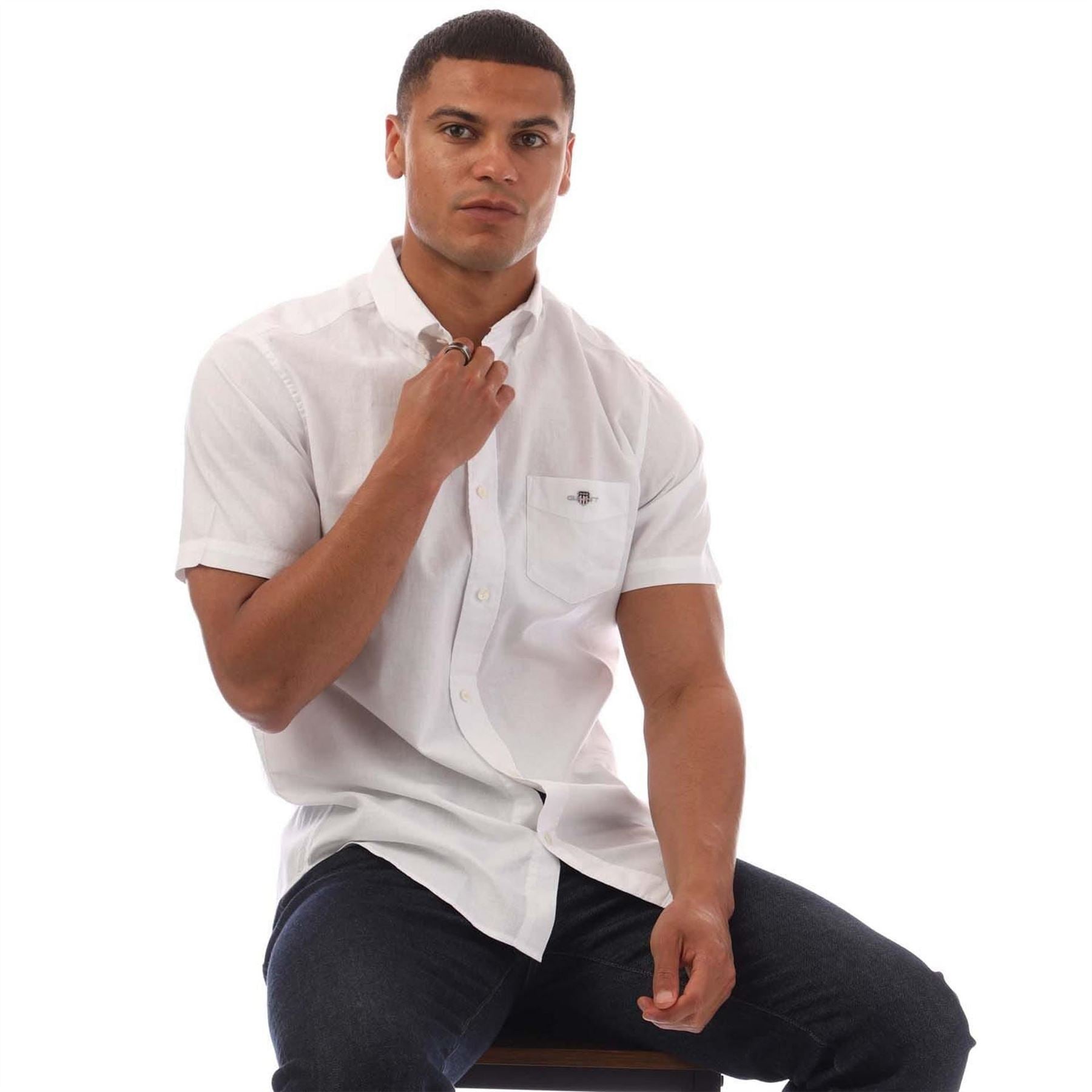 Gant Regular Fit Cotton Linen Short Sleeve Shirt