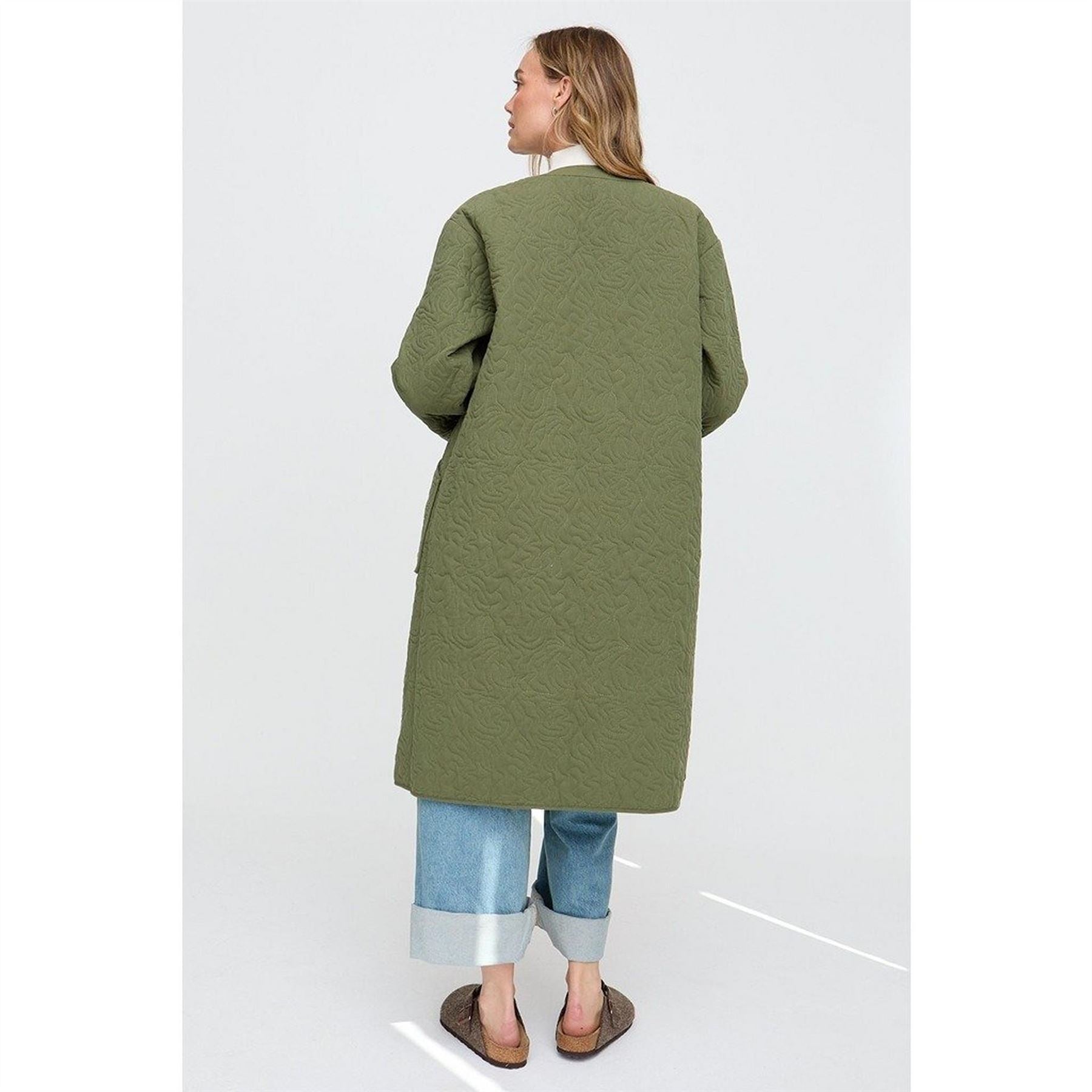 Raffya Textured Patterned Heid Quilted Coat