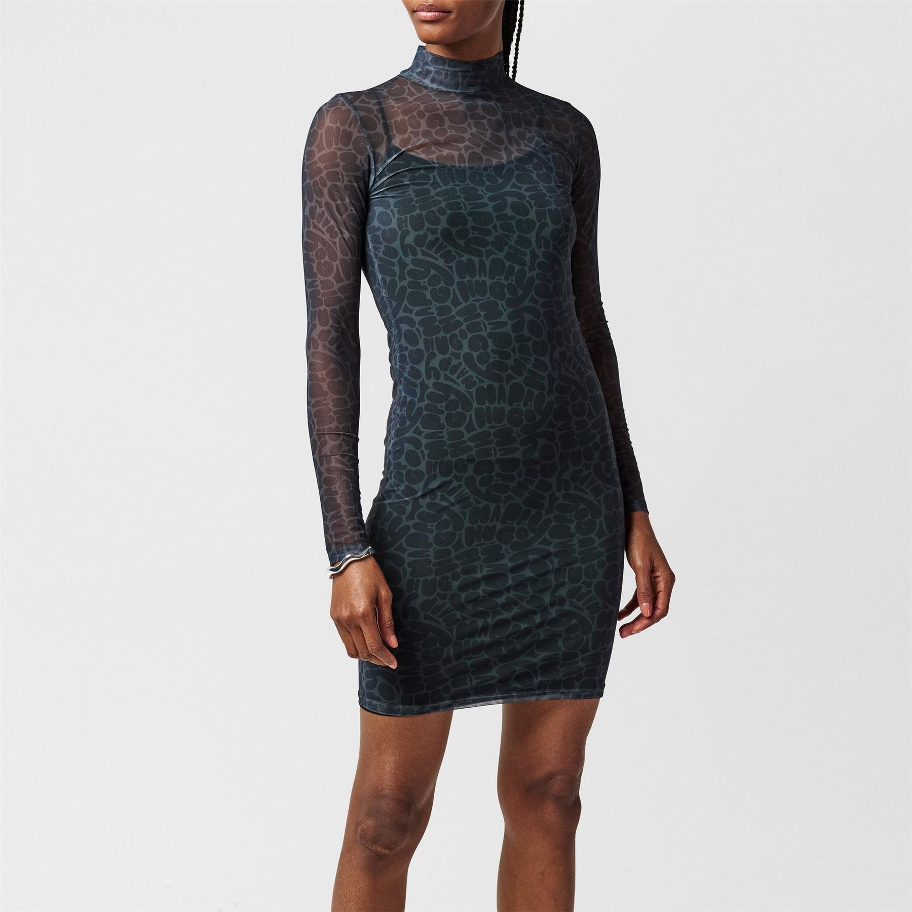 Hugo High Neck Mini Bodycon Dress