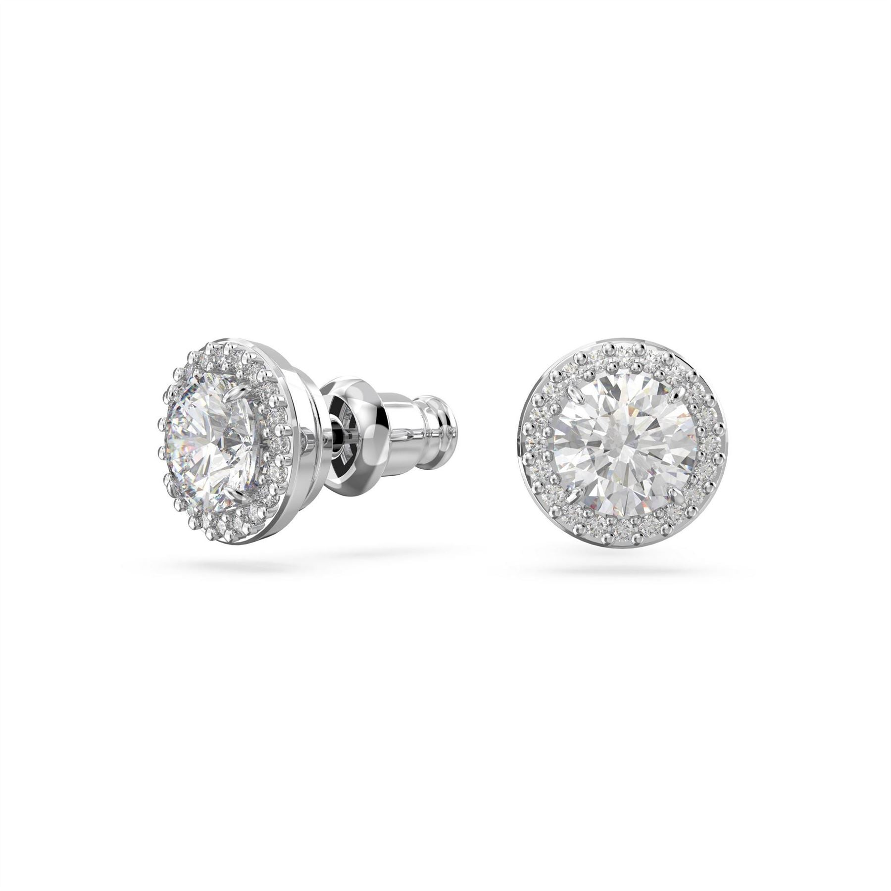 Swarovski Angelic Stud Earrings, Round Cut, Pavé, White, Rhodium Plated