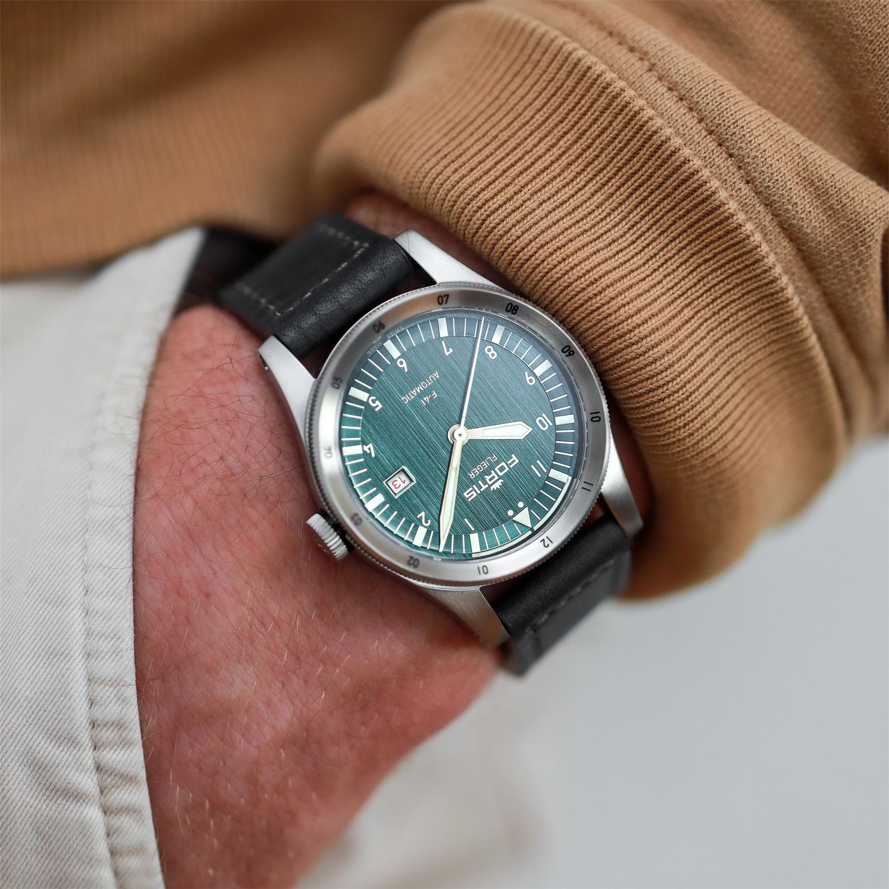Fortis Flieger Stainless Steel Leather Strap Auto Analogue Watch