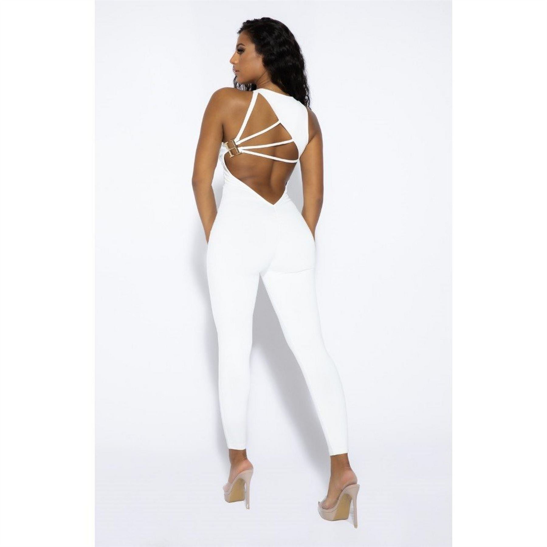 Honeyz High Neck Solid Patterned Sleeveless Jumpsuit