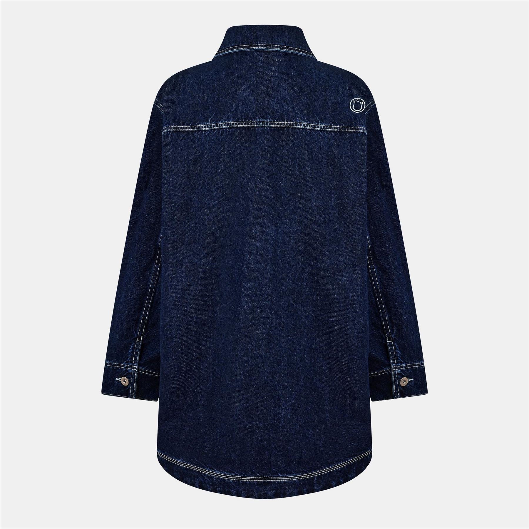 Hugo Solid Patterned Full Button Denim Jacket with Front Pocket