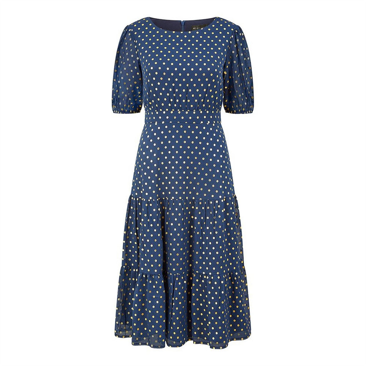 Mela London Gold Foil Spot Midi Dress