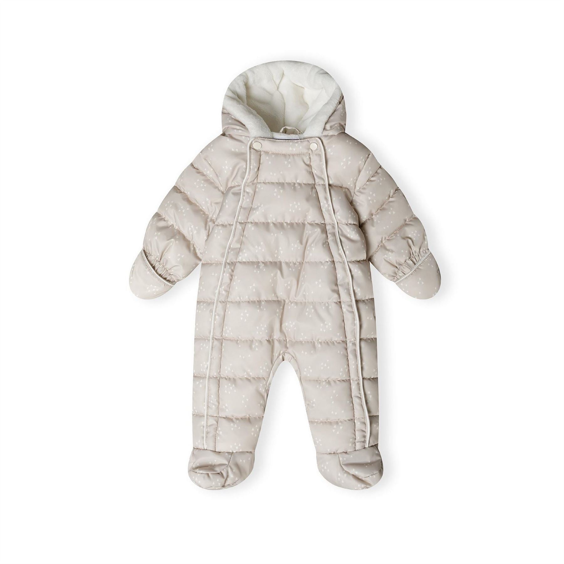 Minoti Boys Baby Snowsuit Fixed Hood Double Zip Beige