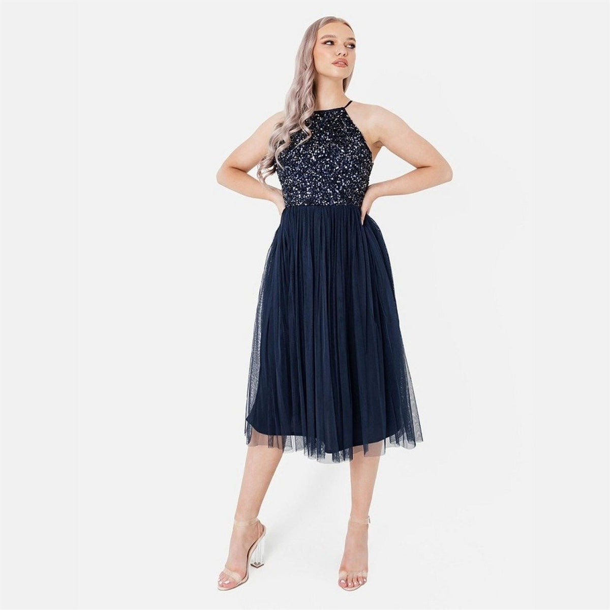 Maya Deluxe De Halter Neck Sleeveless Midi Dress