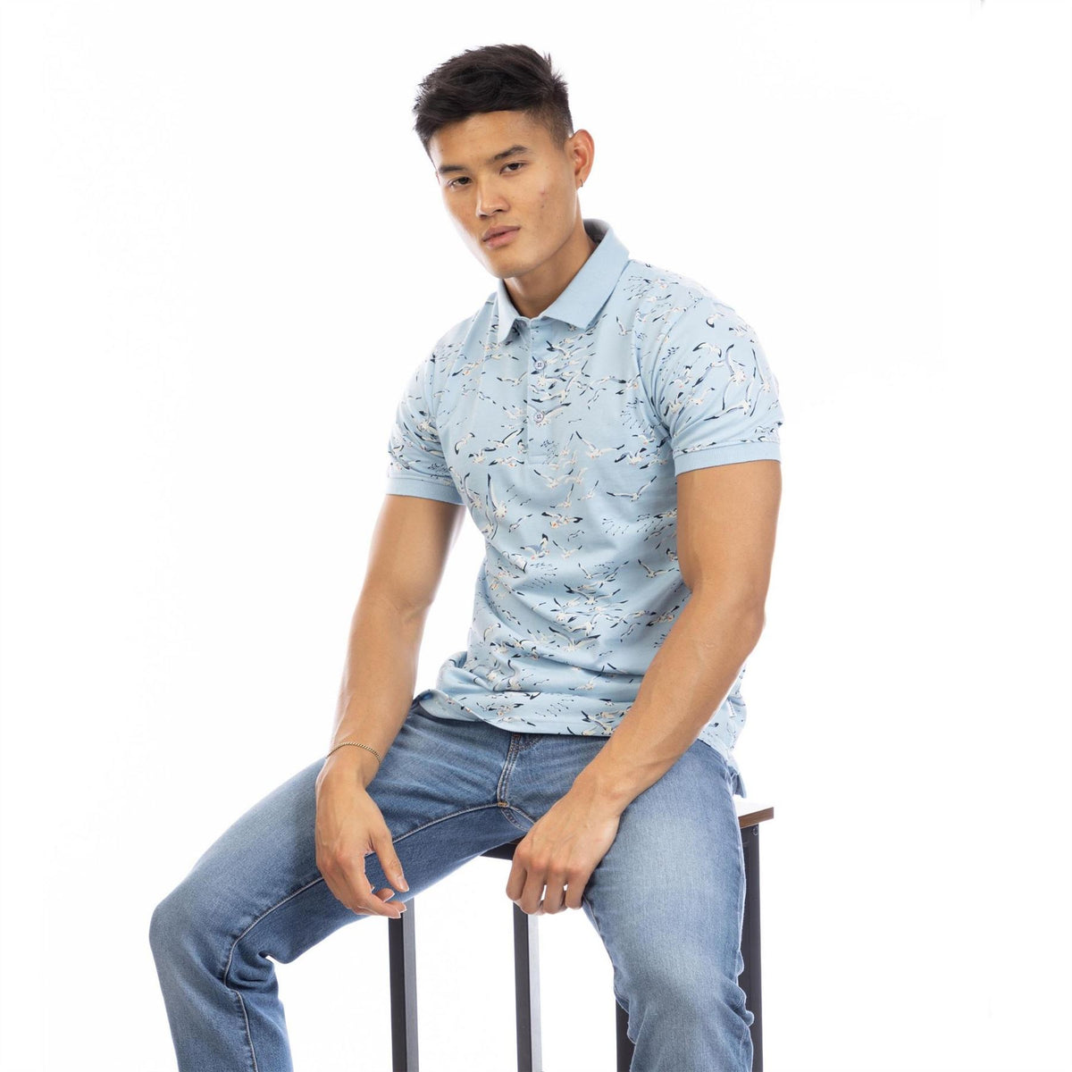 Peter Werth Aquatic Print Collared Short Sleeve Polo Shirt