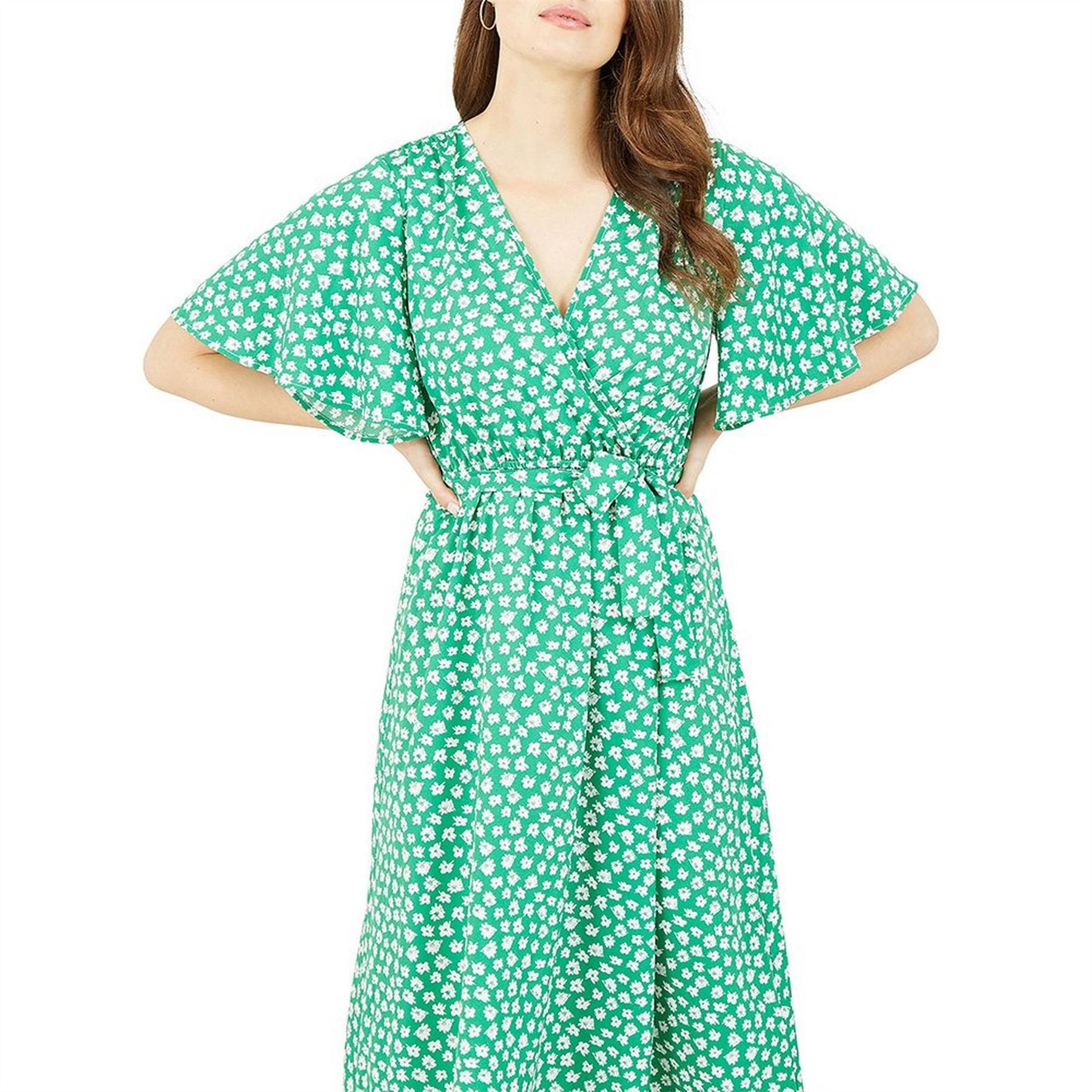Yumi Daisy Print V-Neck Midi Wrap Dress