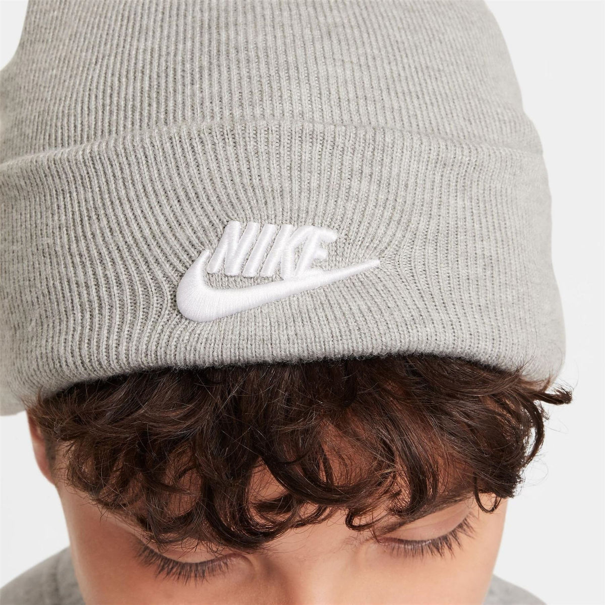 Nike Nsw Junior Wordmark Embroidered Logo Ribbed Cord Effect Fold Up Brim Beanie