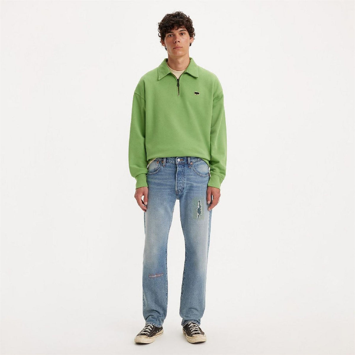 Levis Distressed Mid Rise Straight Leg Jeans