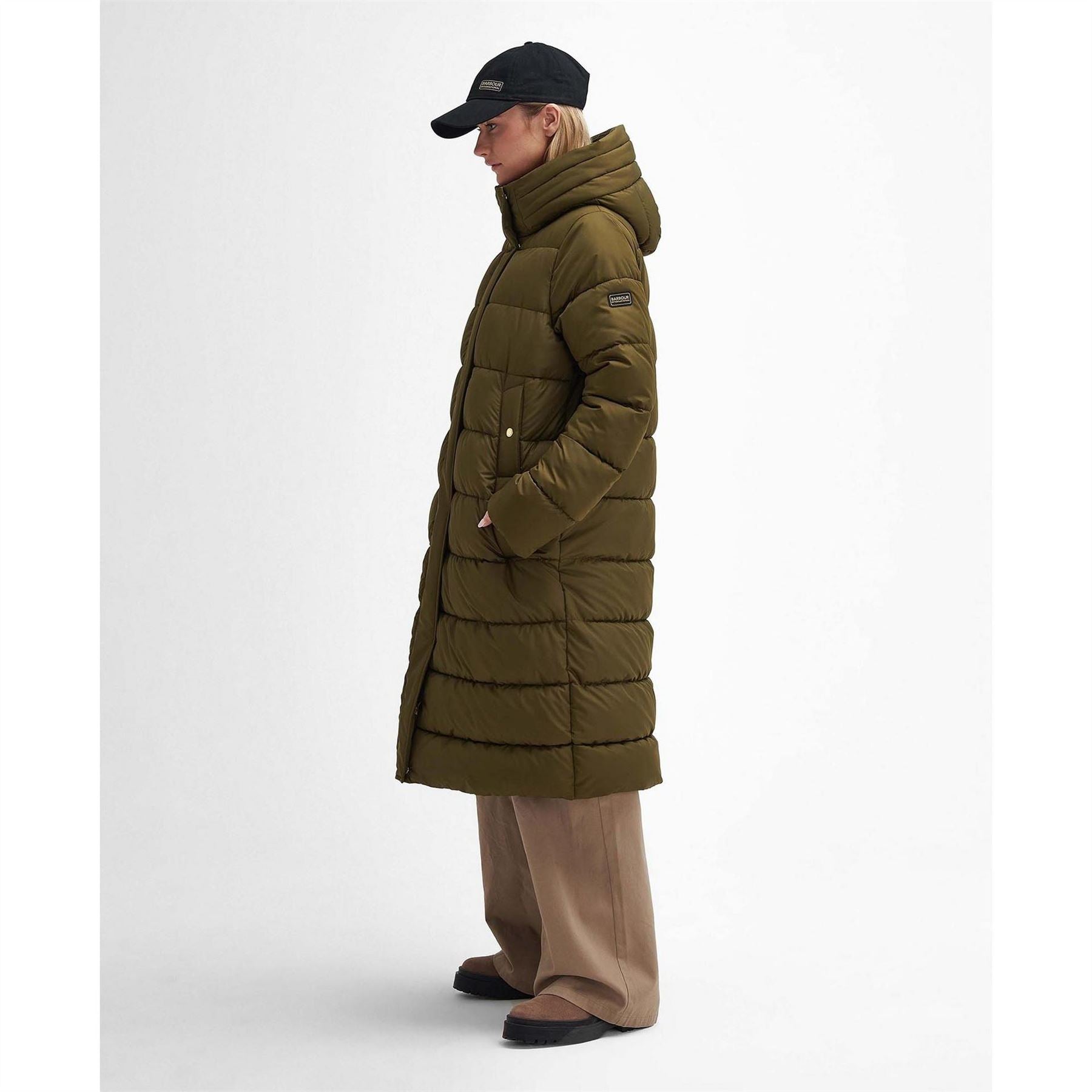 Barbour International Barron Quilted Funnel Collar Long Puffer Jacket