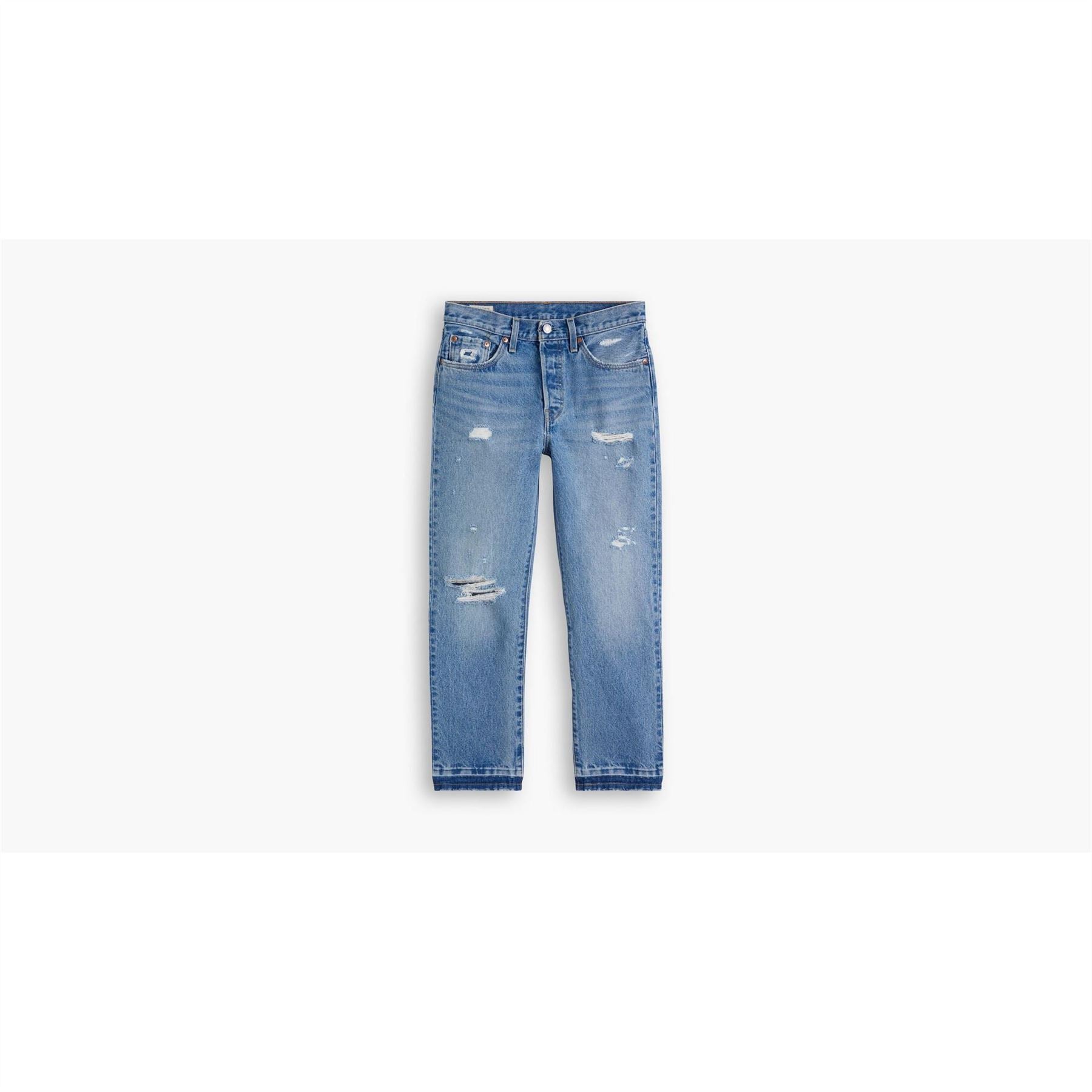 Levis 501 Cropped Mid Rise Cotton Straight Leg Jeans