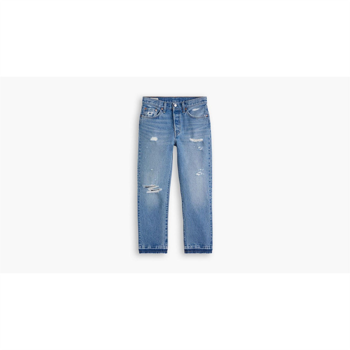Levis 501 Cropped Mid Rise Cotton Straight Leg Jeans