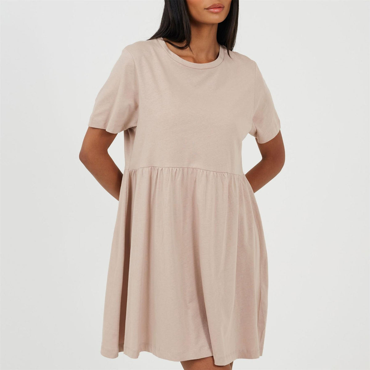 Brave Soul Crew Neck Short Sleeve Mini Babydoll Dress